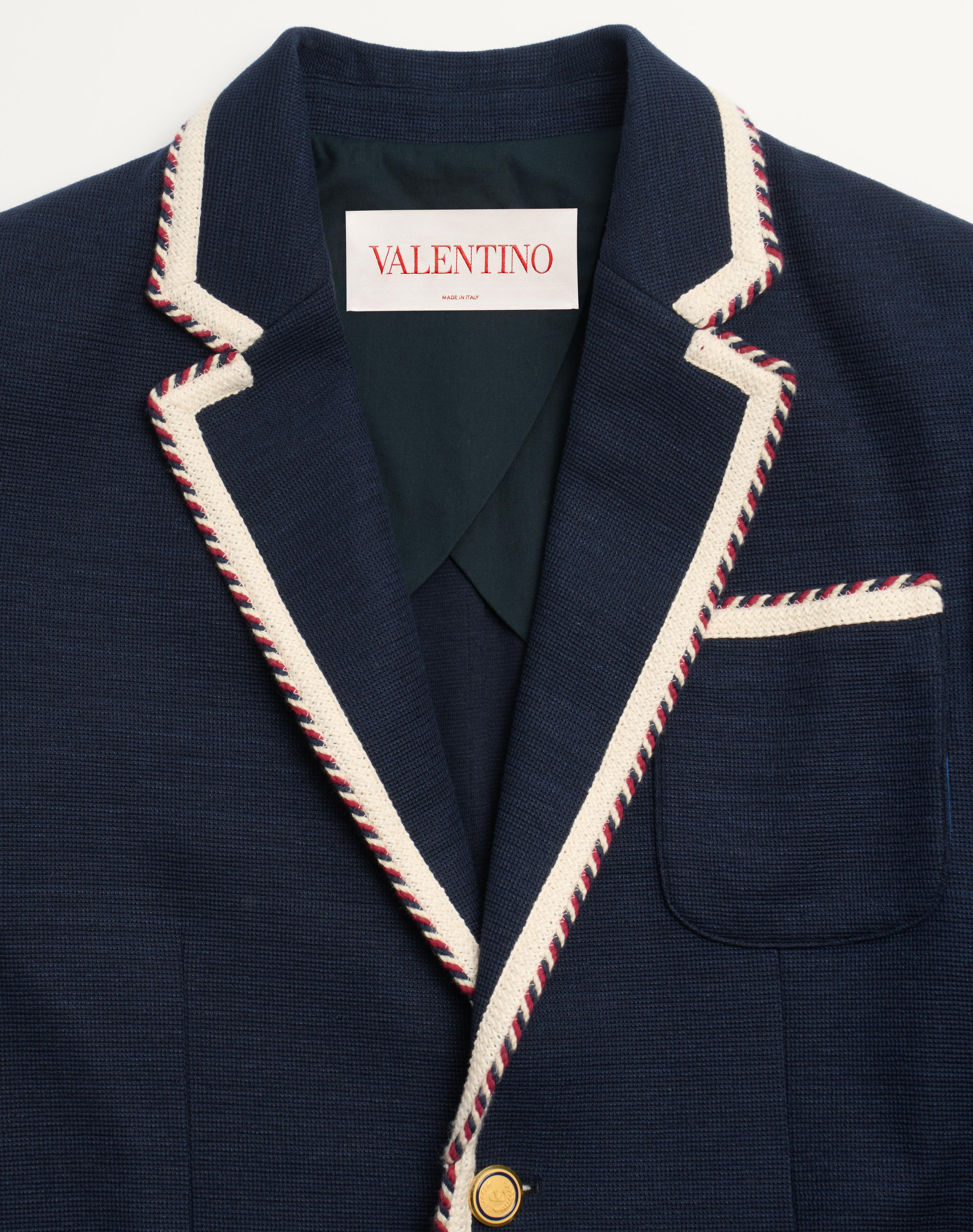 SINGLE-BREASTED JERSEY COTTON JACKET WITH TORCHON PIPING - 4