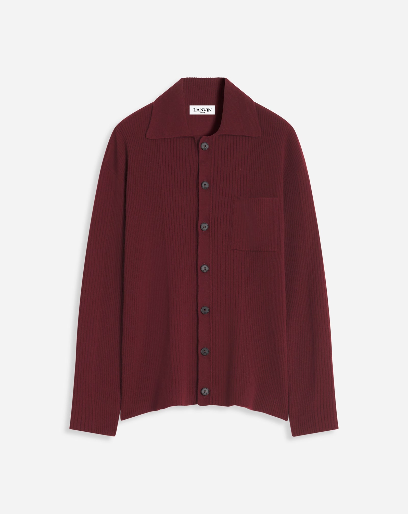 POLO-NECK RIBBED CARDIGAN - 1