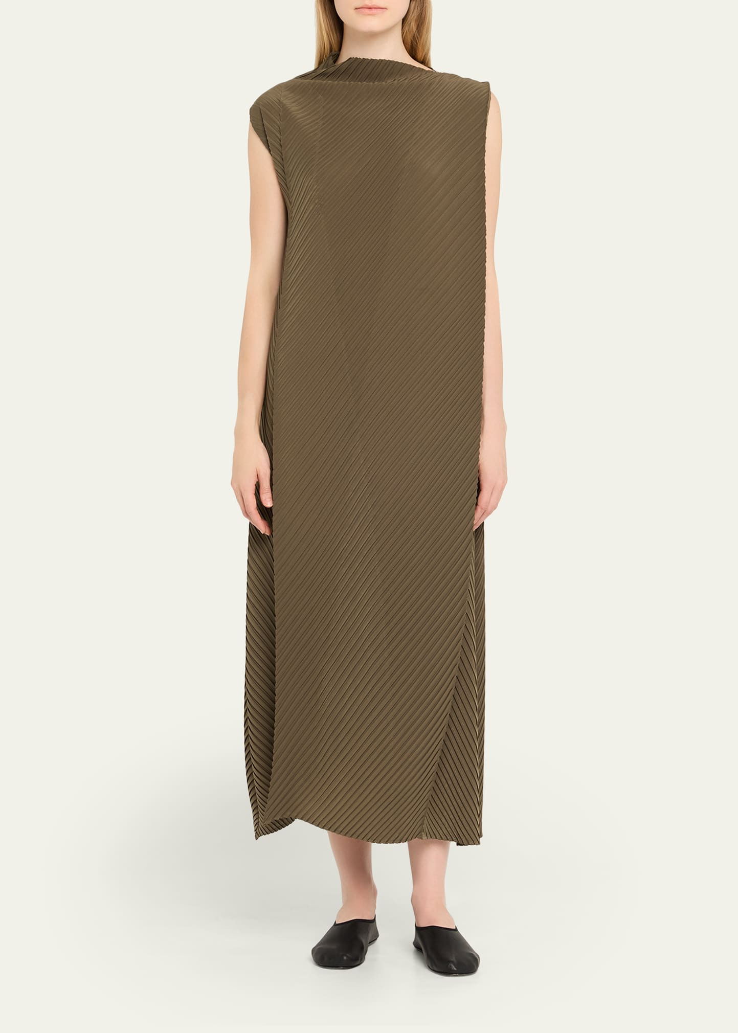 Soft Fold Pleats Sleeveless Midi Dress - 2
