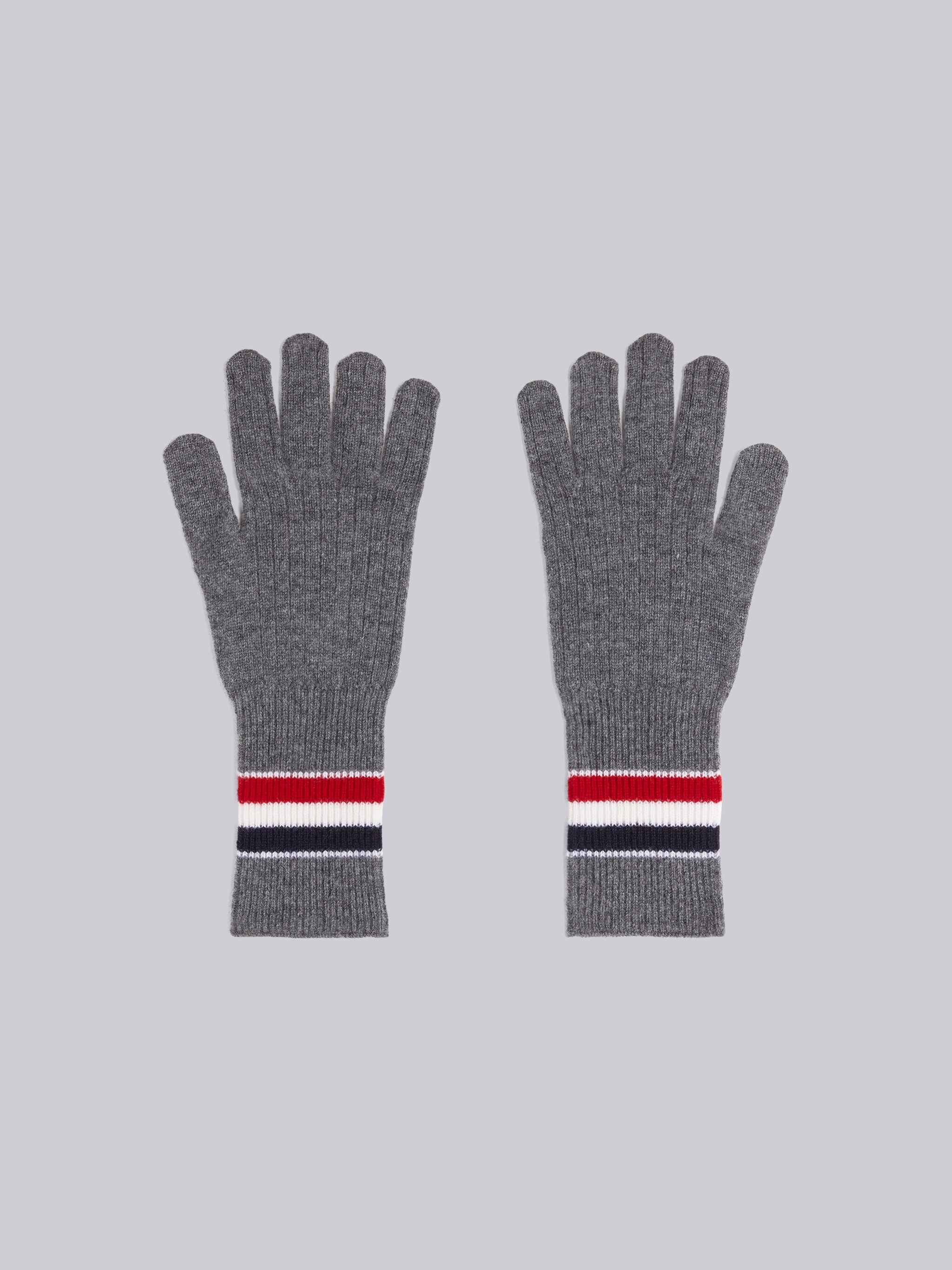 Medium Grey Fine Merino Wool Multicolor Stripe Rib Gloves - 3
