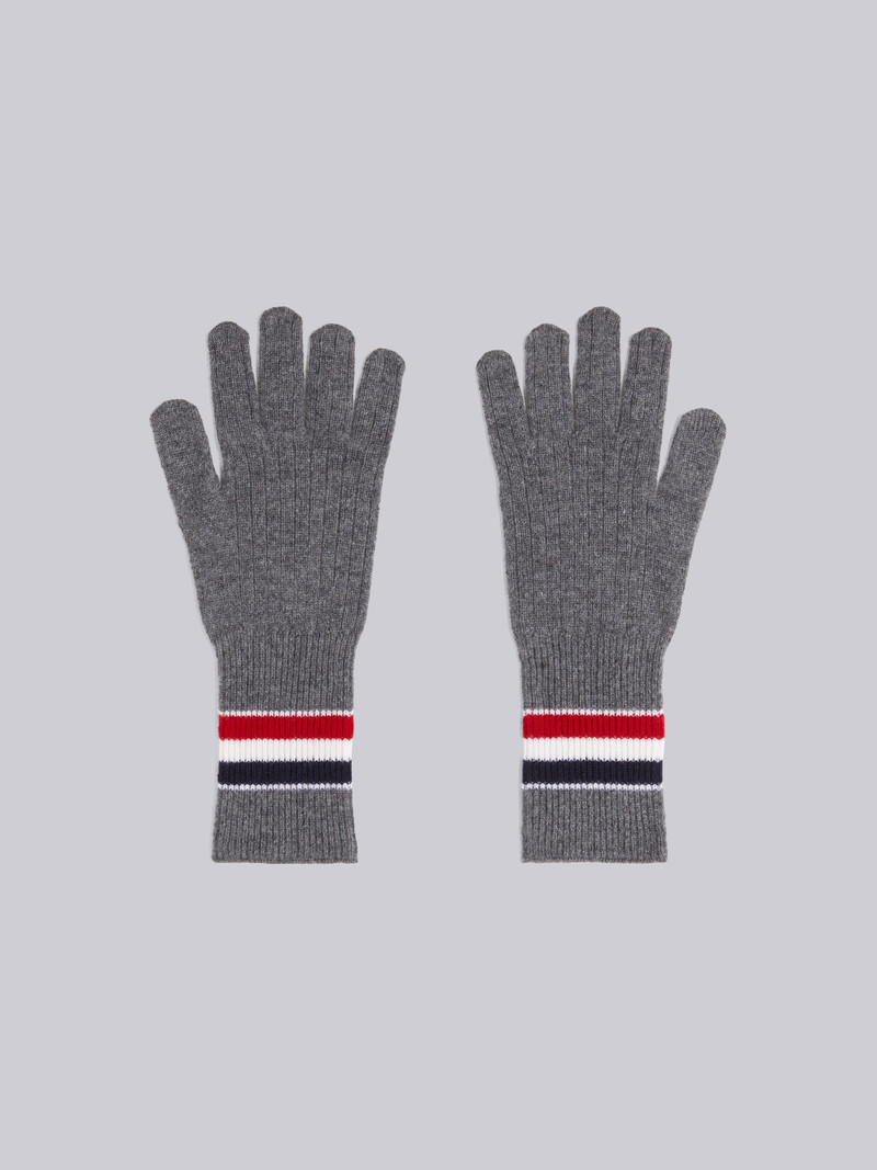 Medium Grey Fine Merino Wool Multicolor Stripe Rib Gloves 3