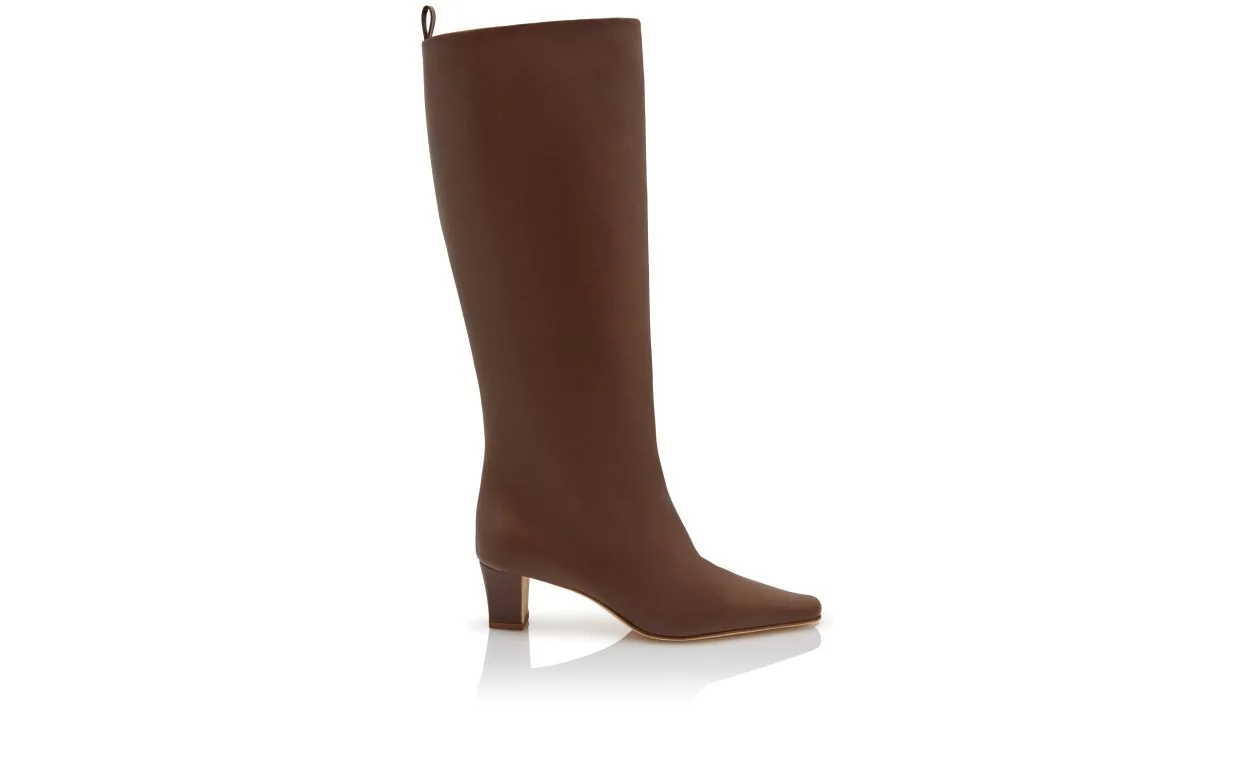 Brown Calf Leather Knee High Boots - 1