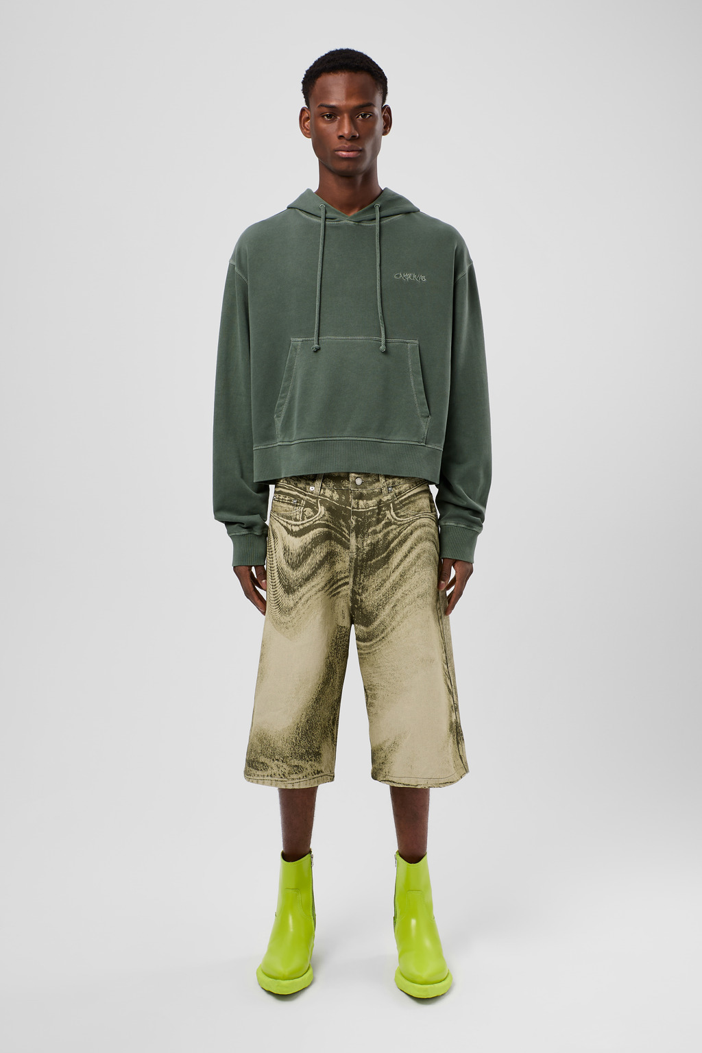 Black-Green Denim Shorts - 2