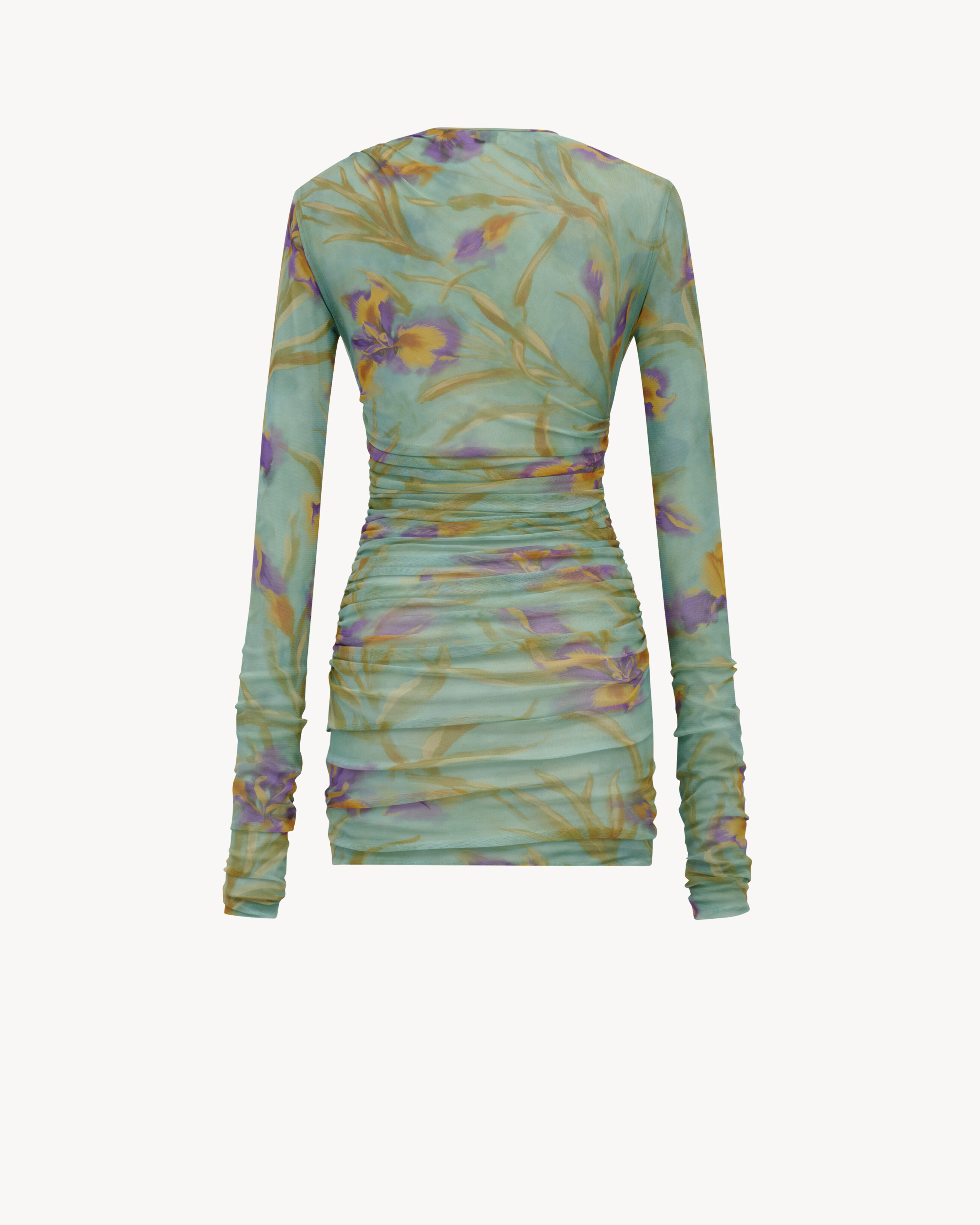 RUCHED MINI DRESS IN FLORAL TULLE JERSEY - 2