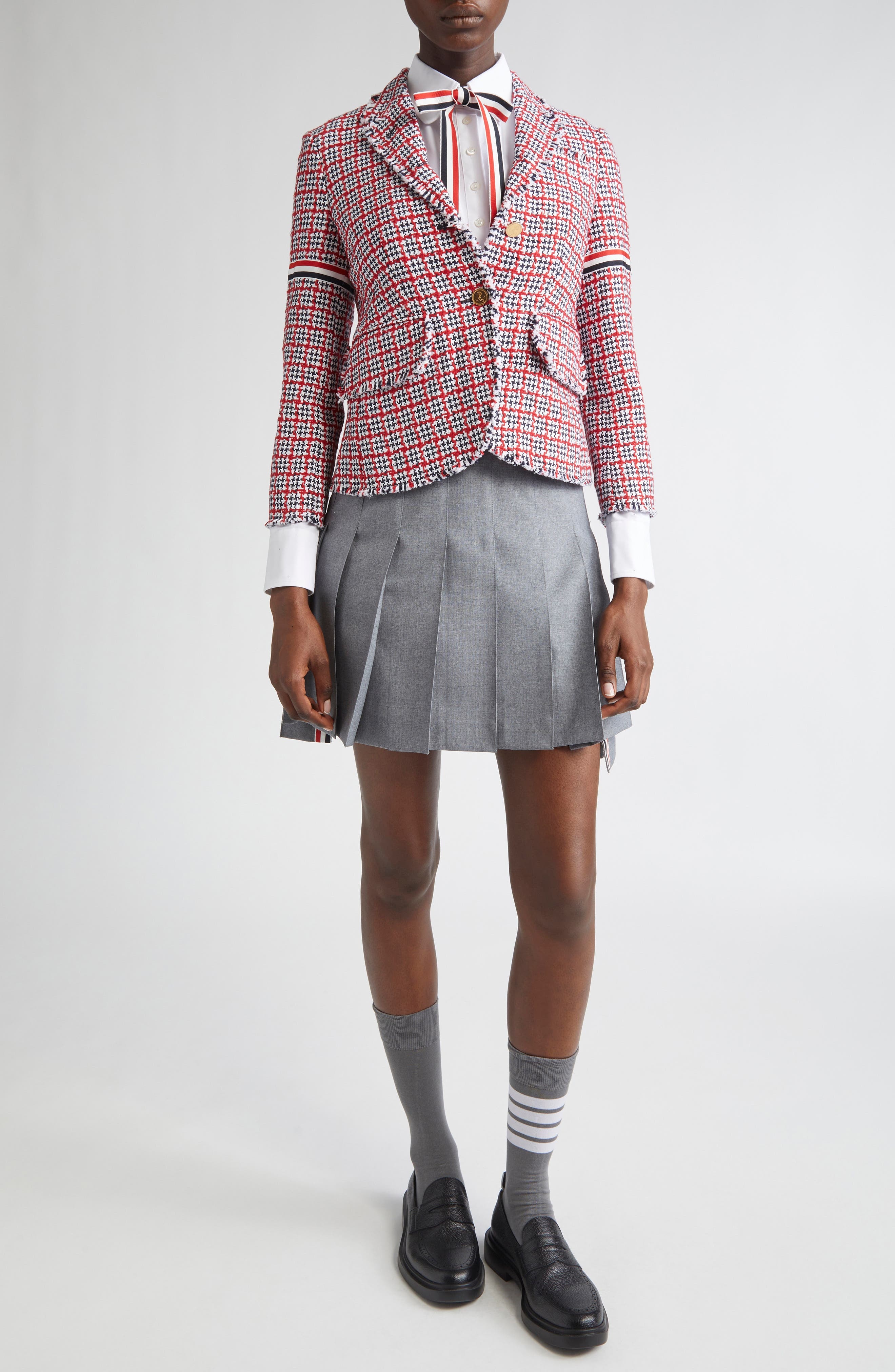 Thom Browne Fray Cotton Tweed Blazer in Red Multi at Nordstrom - 2