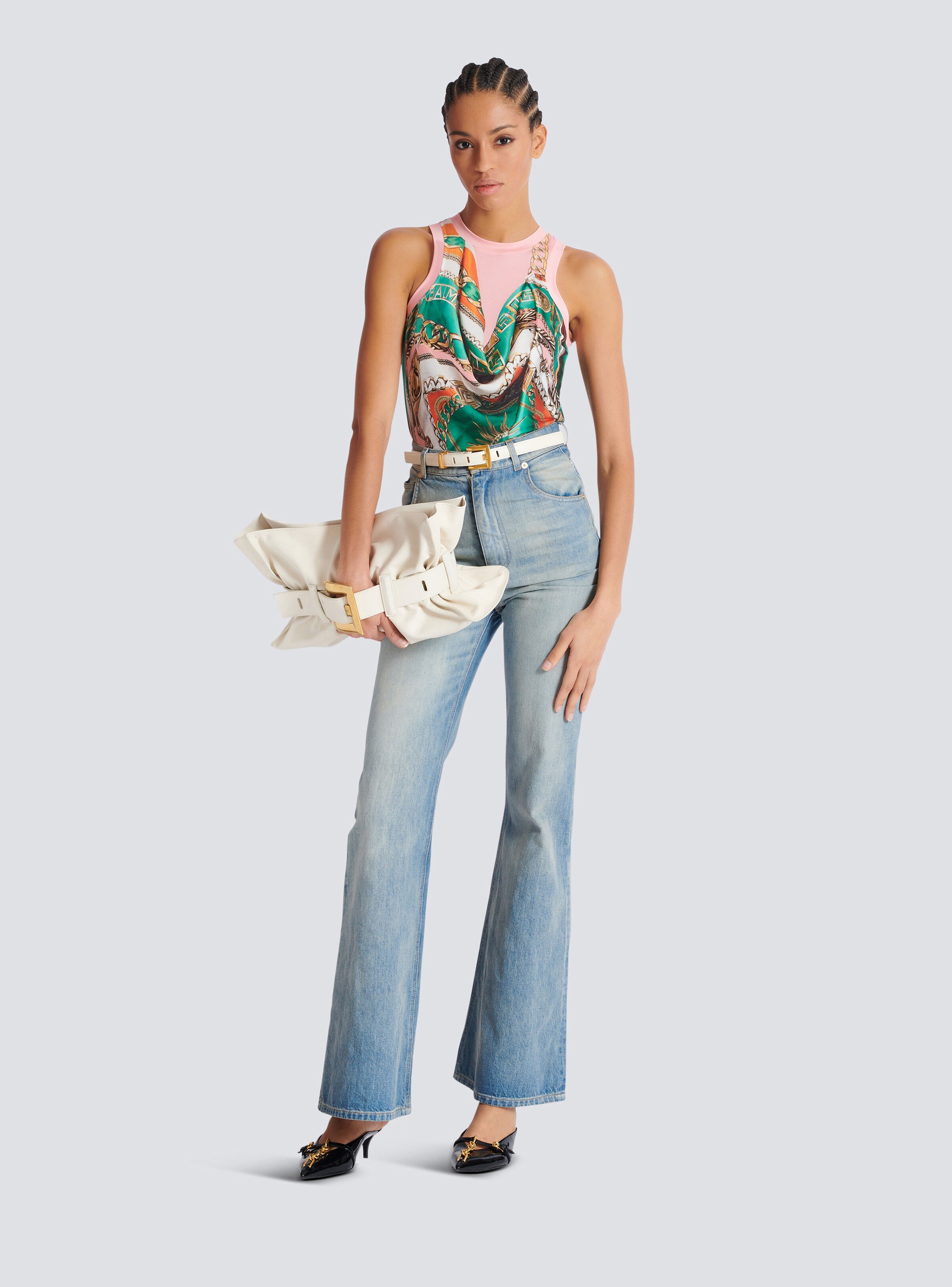 Trompe-l'œil-style Balmain Foulard print vest top - 2