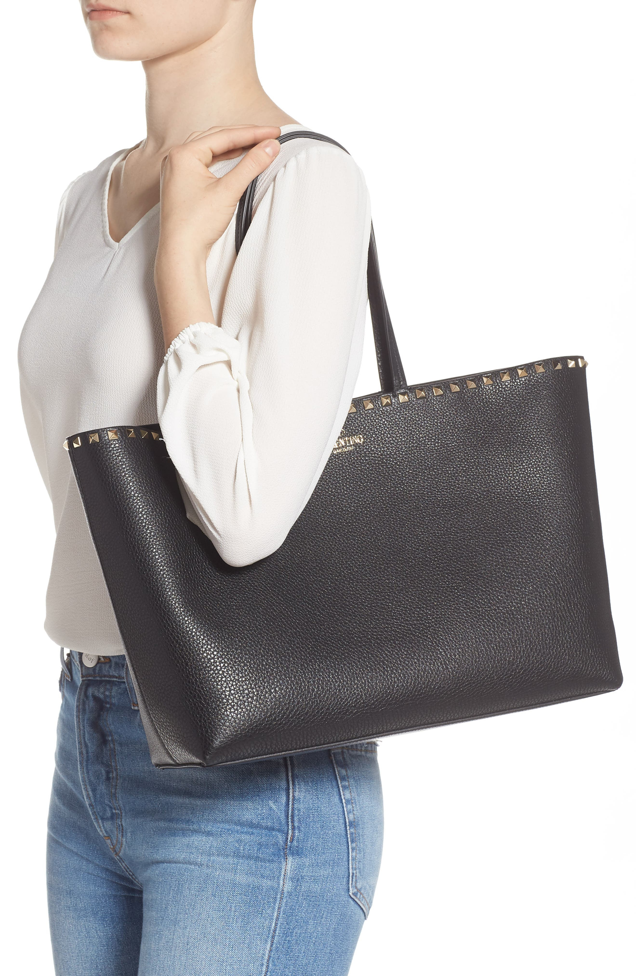 Valentino Garavani Rockstud Leather Tote in Black Rockstud at Nordstrom - 2