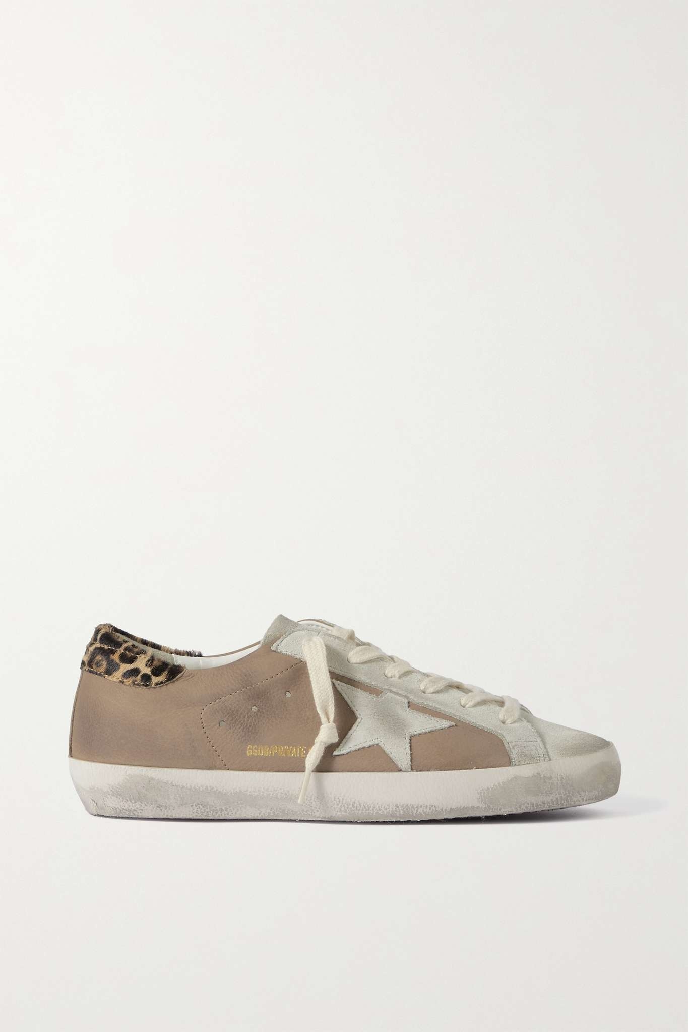 Super-Star distressed calf hair-trimmed nubuck and suede sneakers - 1
