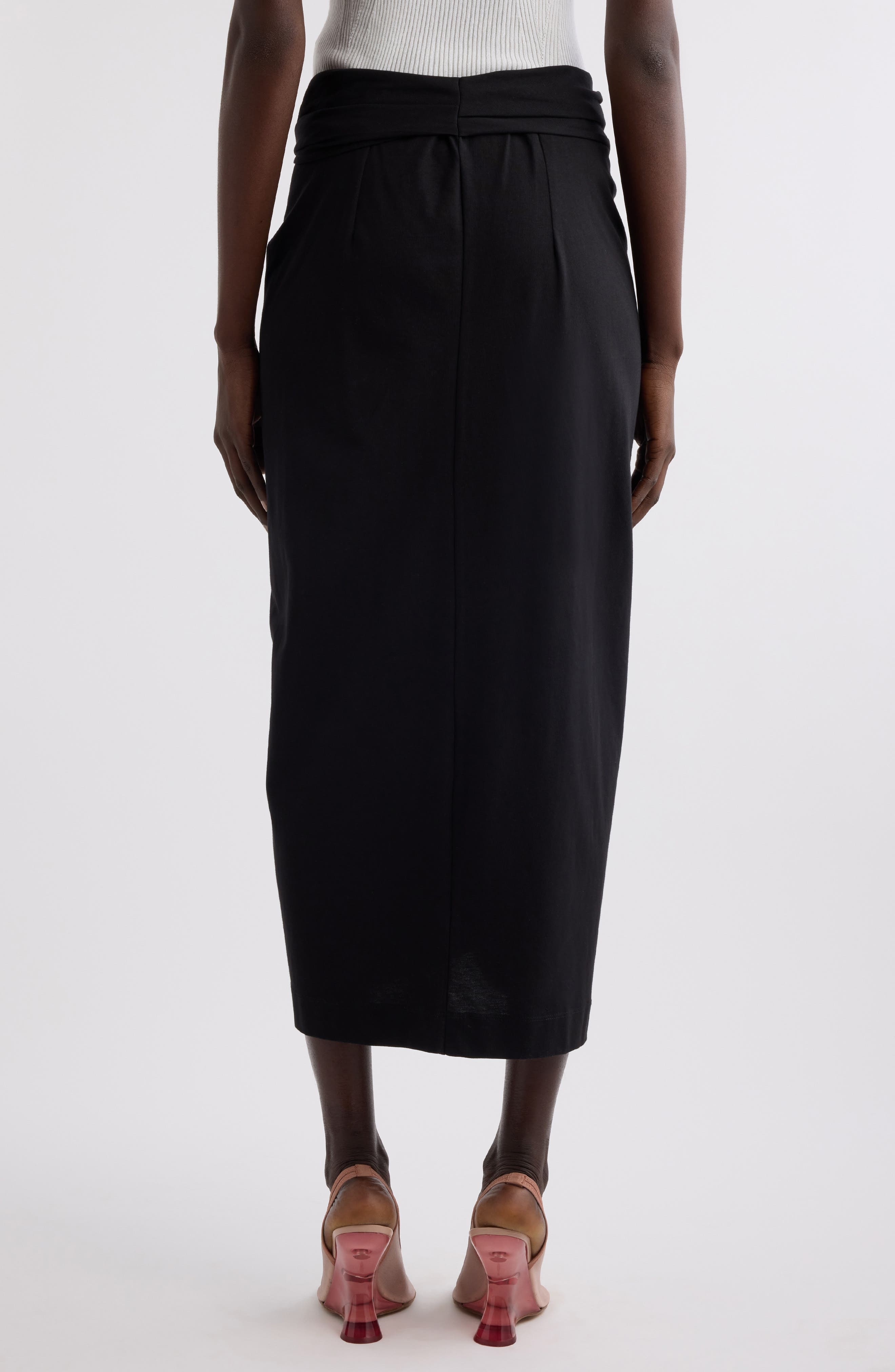 Dries Van Noten Knot Front Cotton Jersey Midi Skirt in Black at Nordstrom - 3