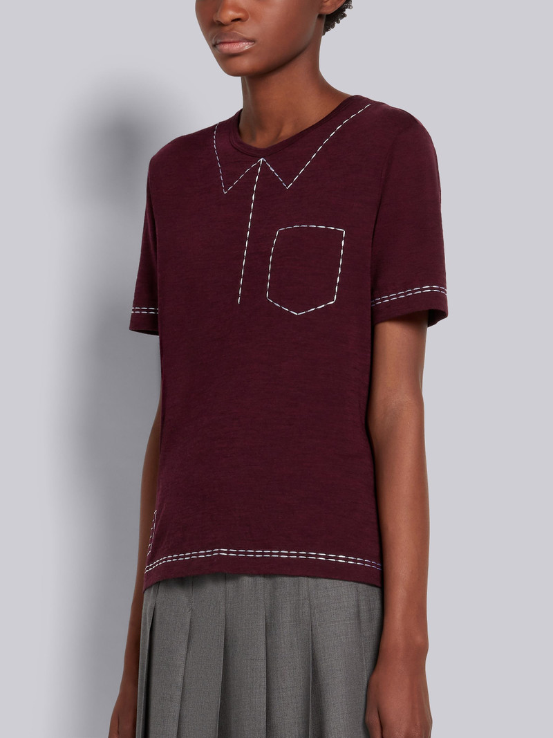 Thom Browne Dark Red Wool Jersey Trompe L'oeil Embroidery Stitching Short-sleeved Tee outlook
