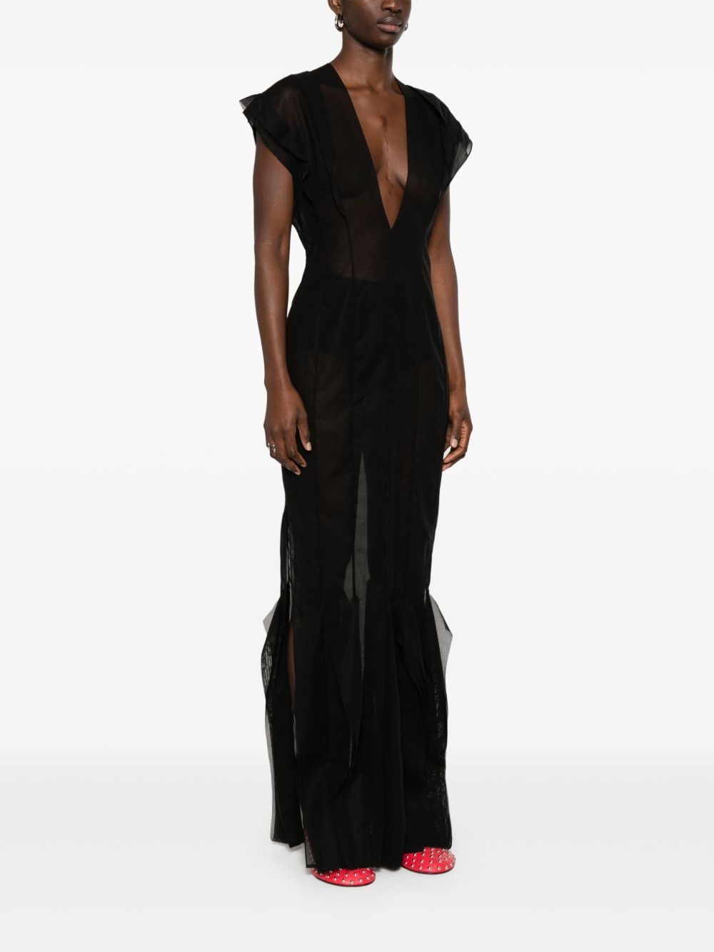 panelled organza maxi dress - 3