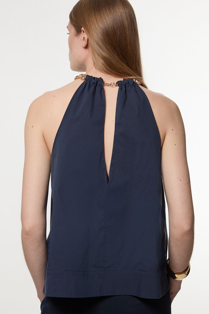Cotton Poplin Chain Halter Neck Woven Shirt 6