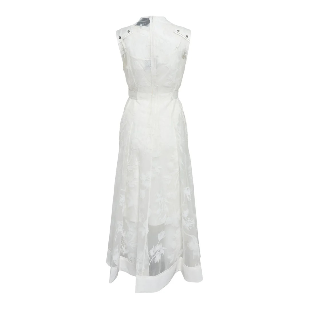 Flocked Organza Sleeveless Midi Dress - 2
