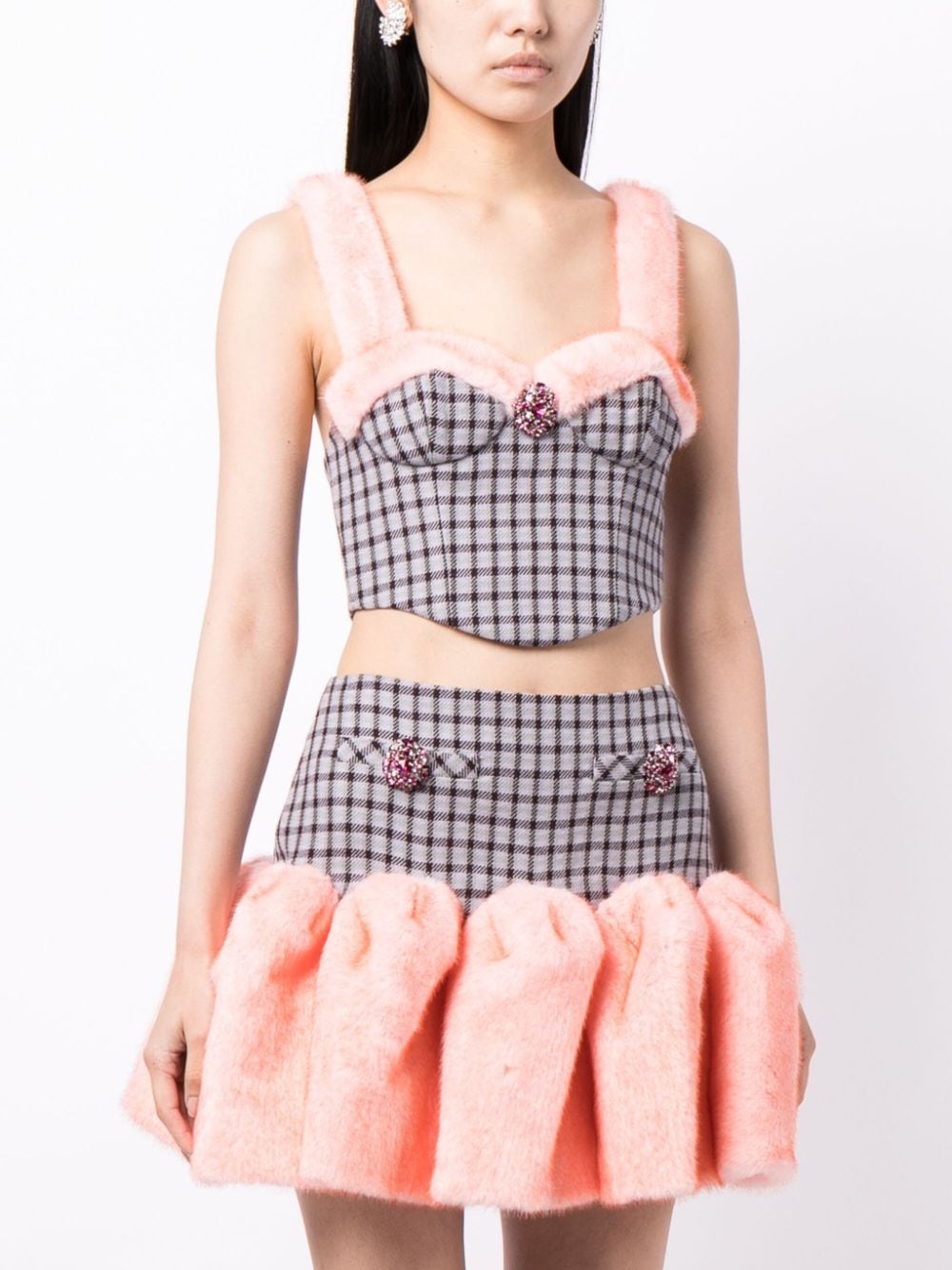 crystal-embellished faux-fur trim bustier - 3
