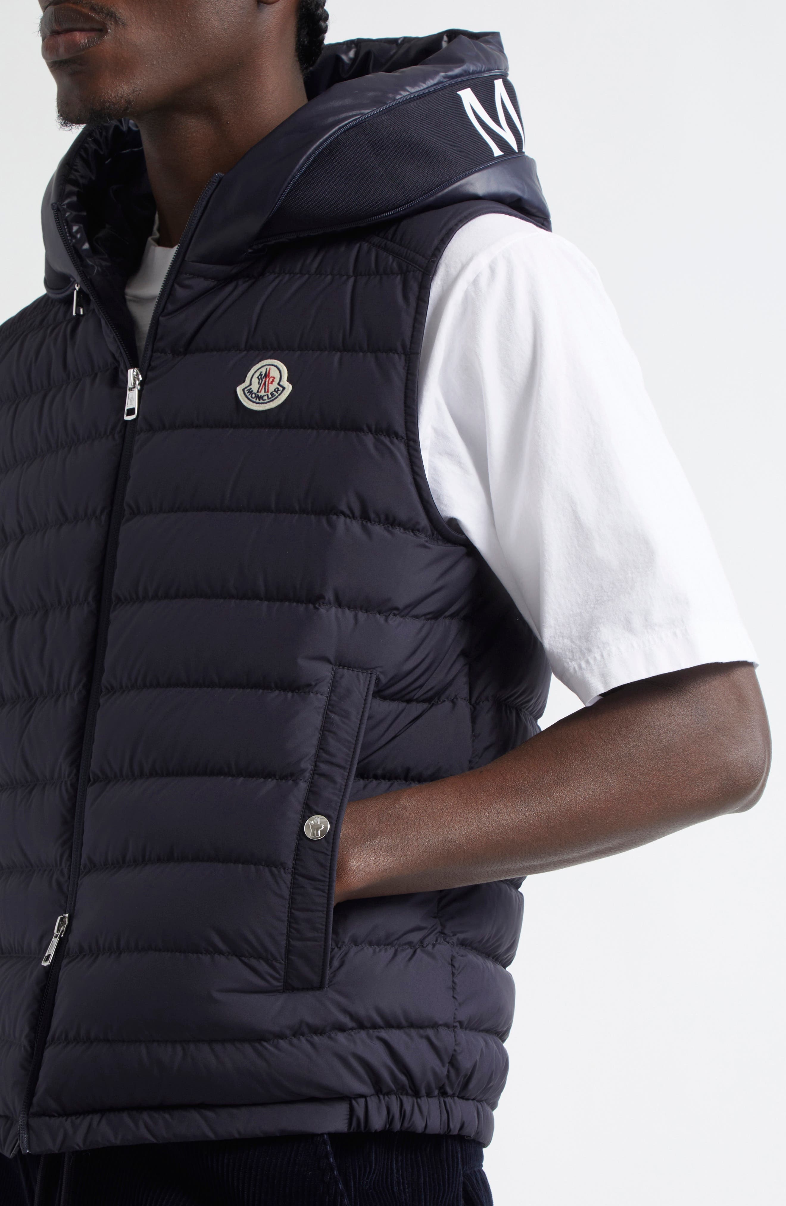 Moncler Bourget Down Hooded Vest in Dark Navy Blue at Nordstrom - 5