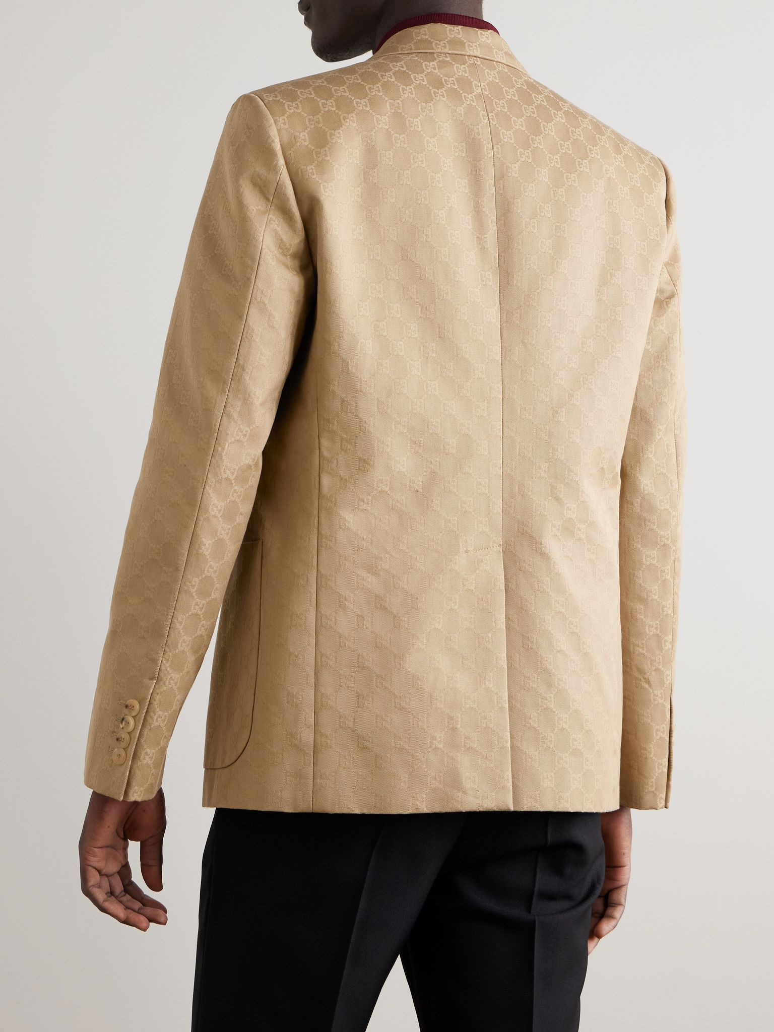 Marcello Slim-Fit Logo-Jacquard Cotton-Twill Blazer Beige - 3