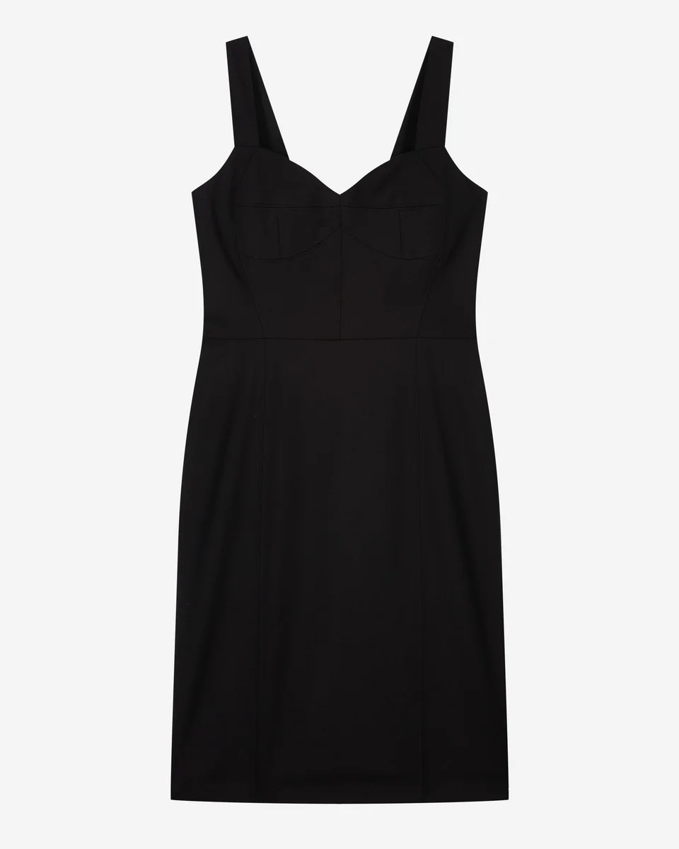 CORSET-EFFECT SHORT DRESS IN BLACK WOOL - 1