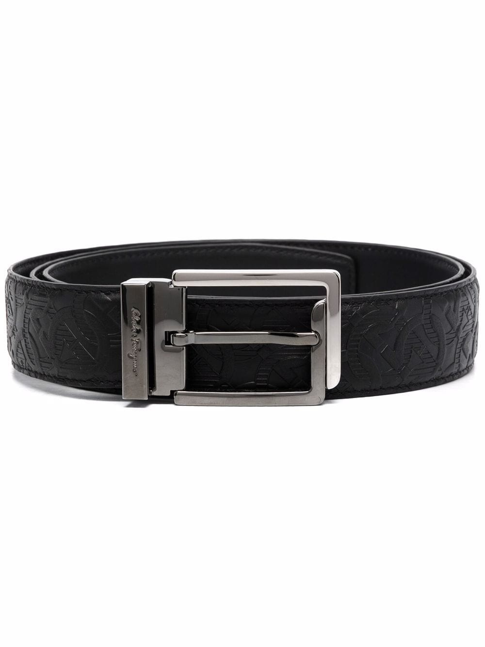 debossed leather buckle belt - 1