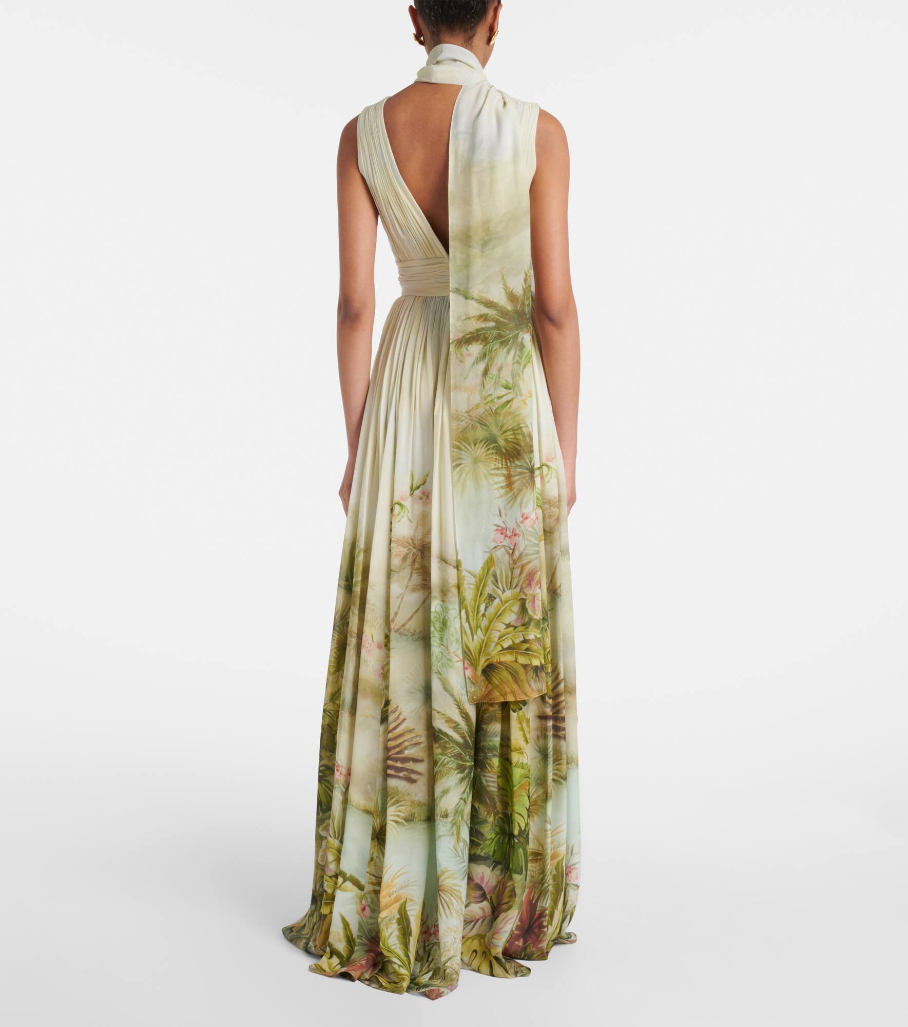 Scarf-detail printed georgette gown - 3