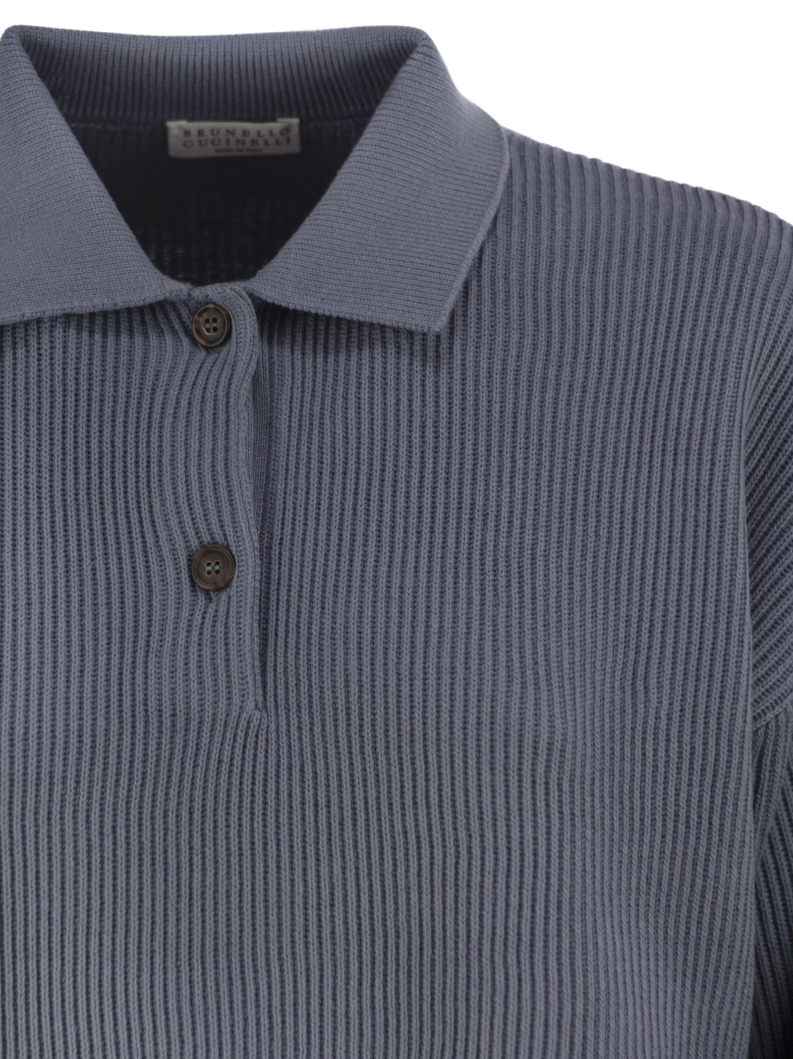 Brunello Cucinelli Women English Rib Cotton Polo-Style Jersey With Jewellery - 4
