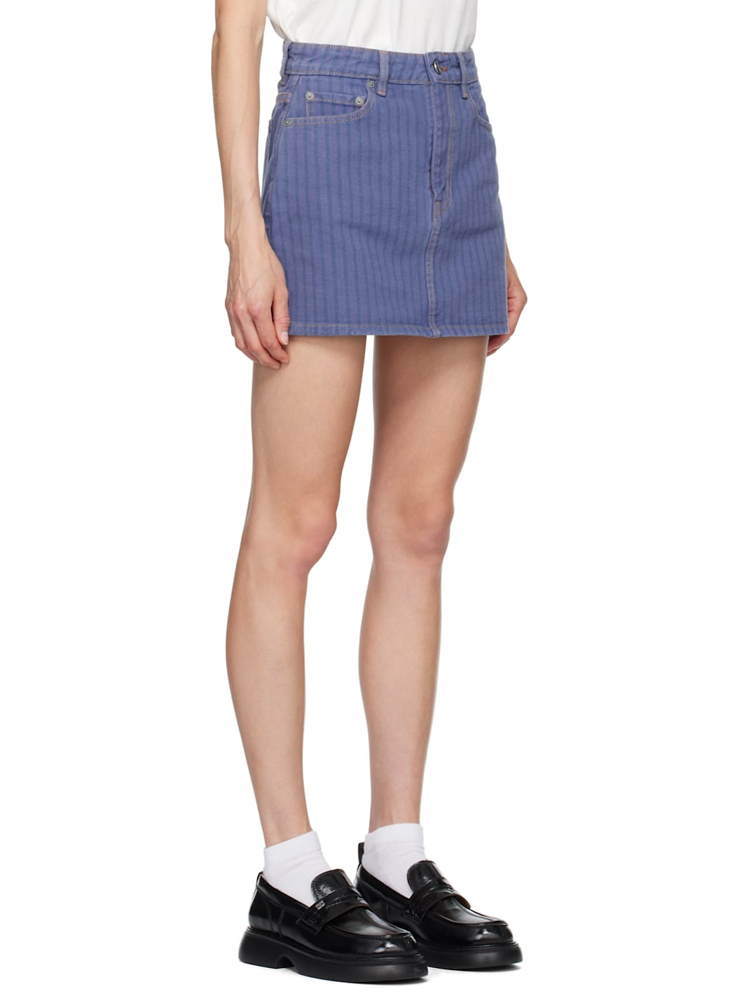 Blue Stripe Overdyed Denim Miniskirt - 2