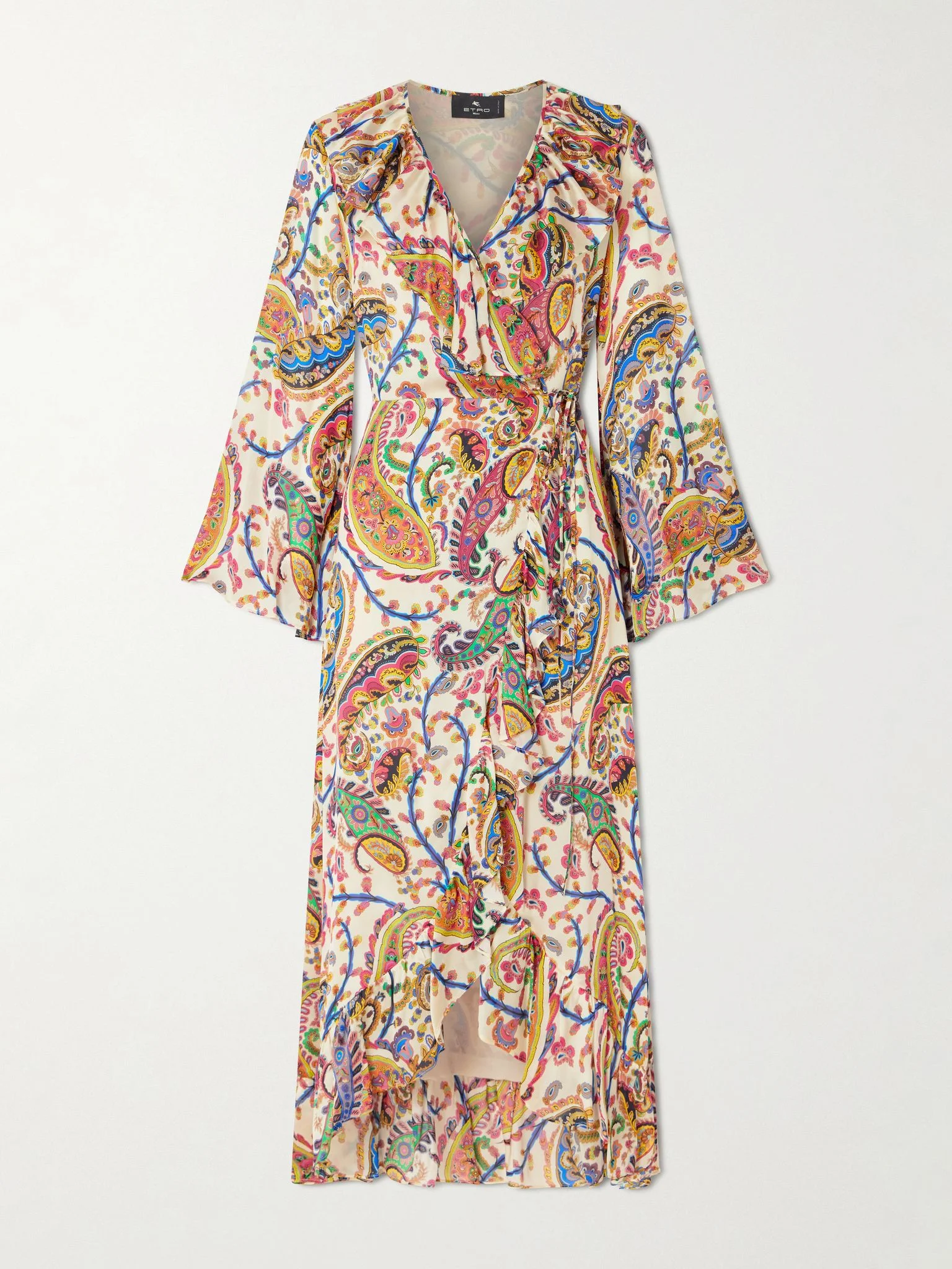 Asymmetric ruffled paisley-print silk wrap dress Multi - 1