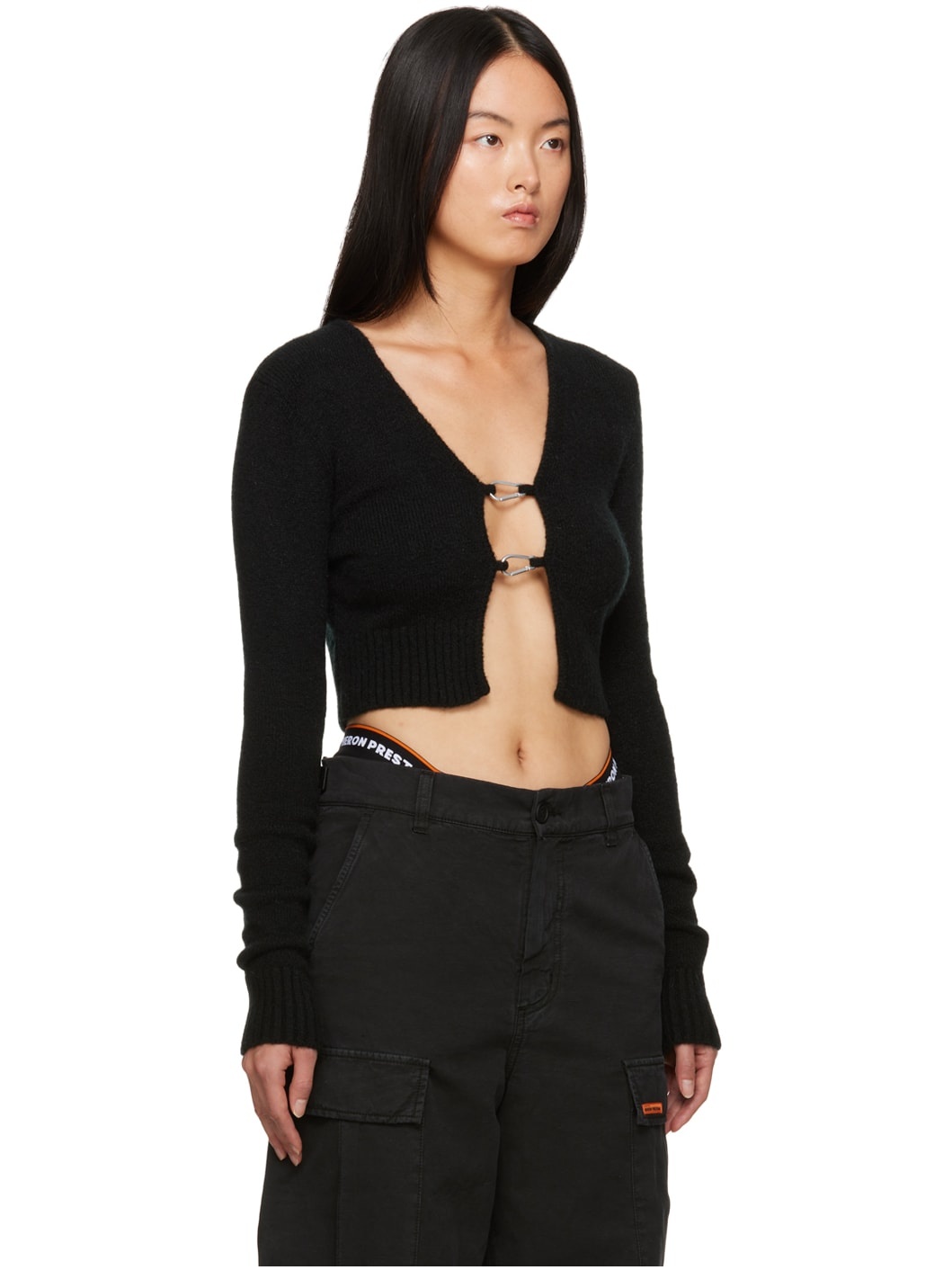 Black Lanyard Clasp Cardigan - 2