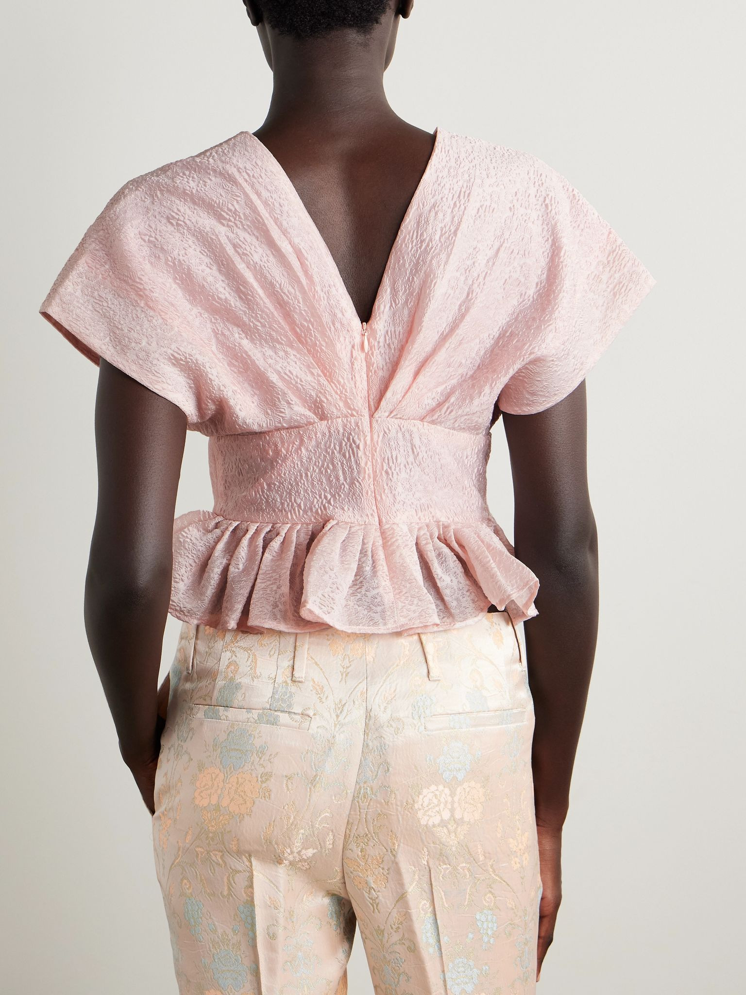 Florence gathered cloqué peplum top Pink - 3