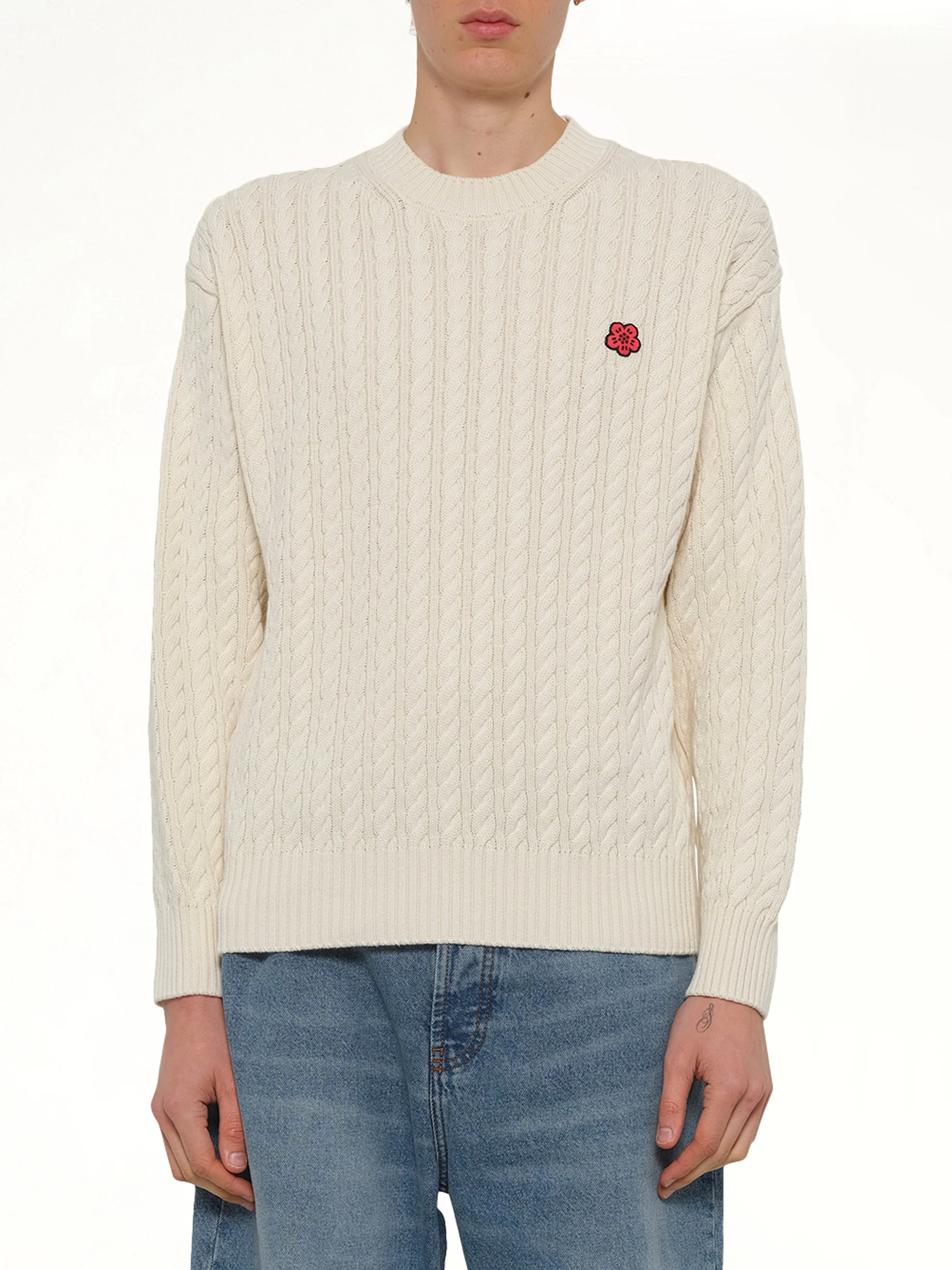 Boke Flower Cable Knit Jumper in Ecru - 1