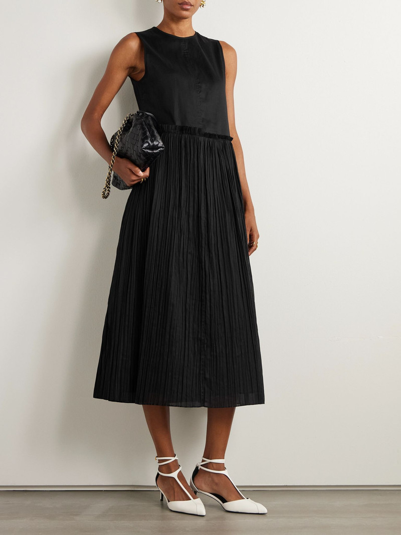 Jil Sander Ruffled plissé cotton-voile midi dress Black outlook