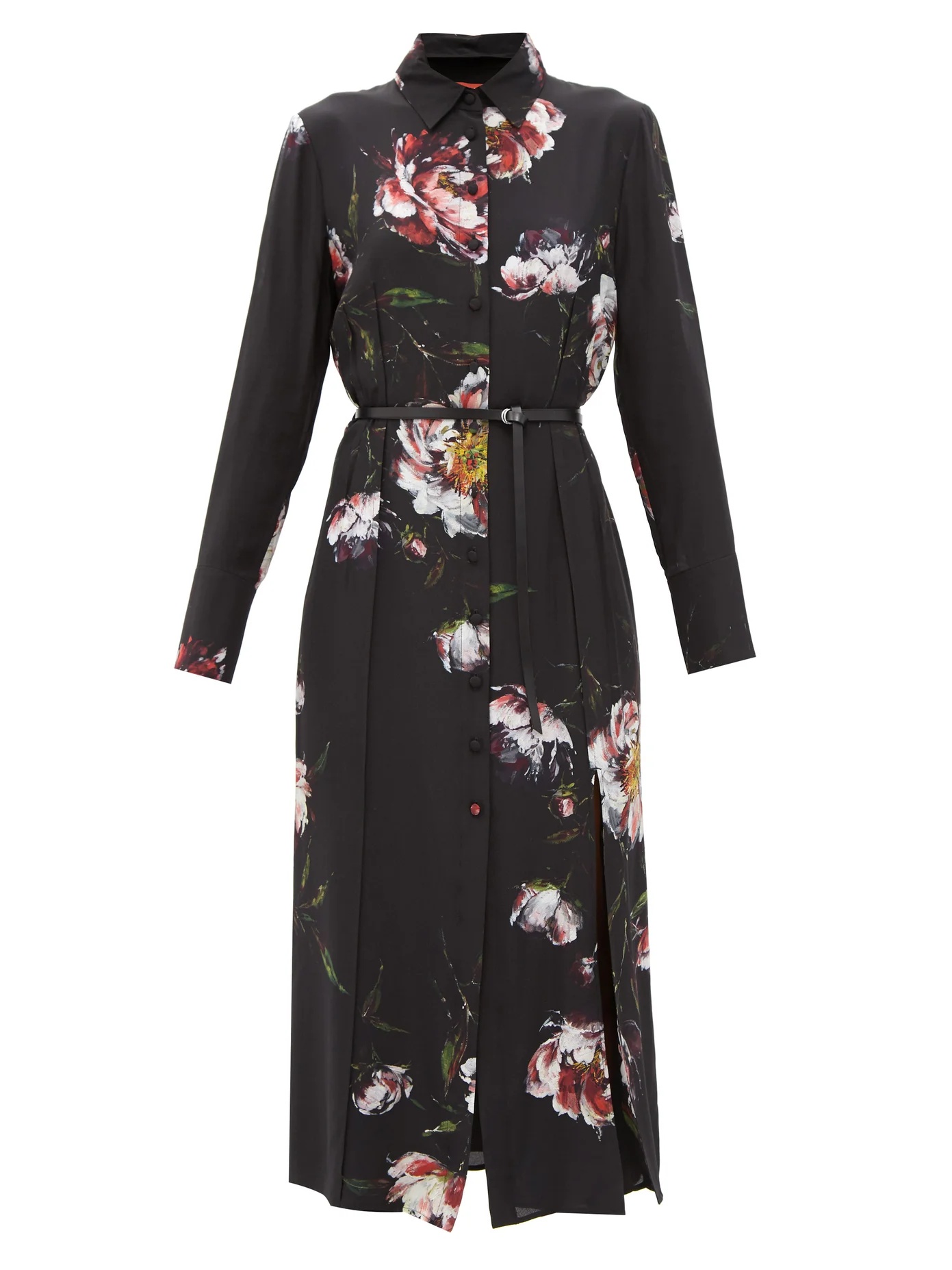 Edith belted floral-print silk shirt dress - 1