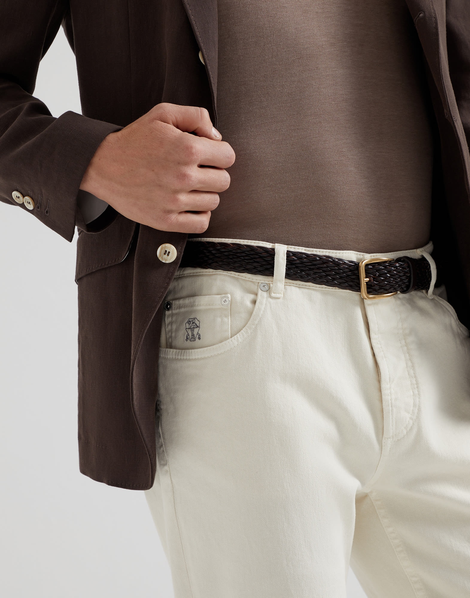 Garment-dyed comfort lightweight denim traditional fit five-pocket trousers - 3
