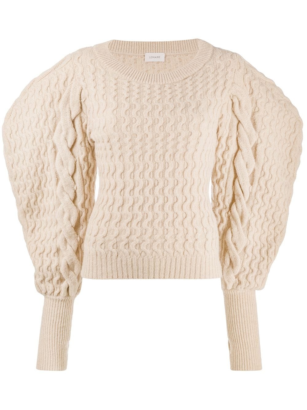 puff-sleeve cable knit jumper - 1