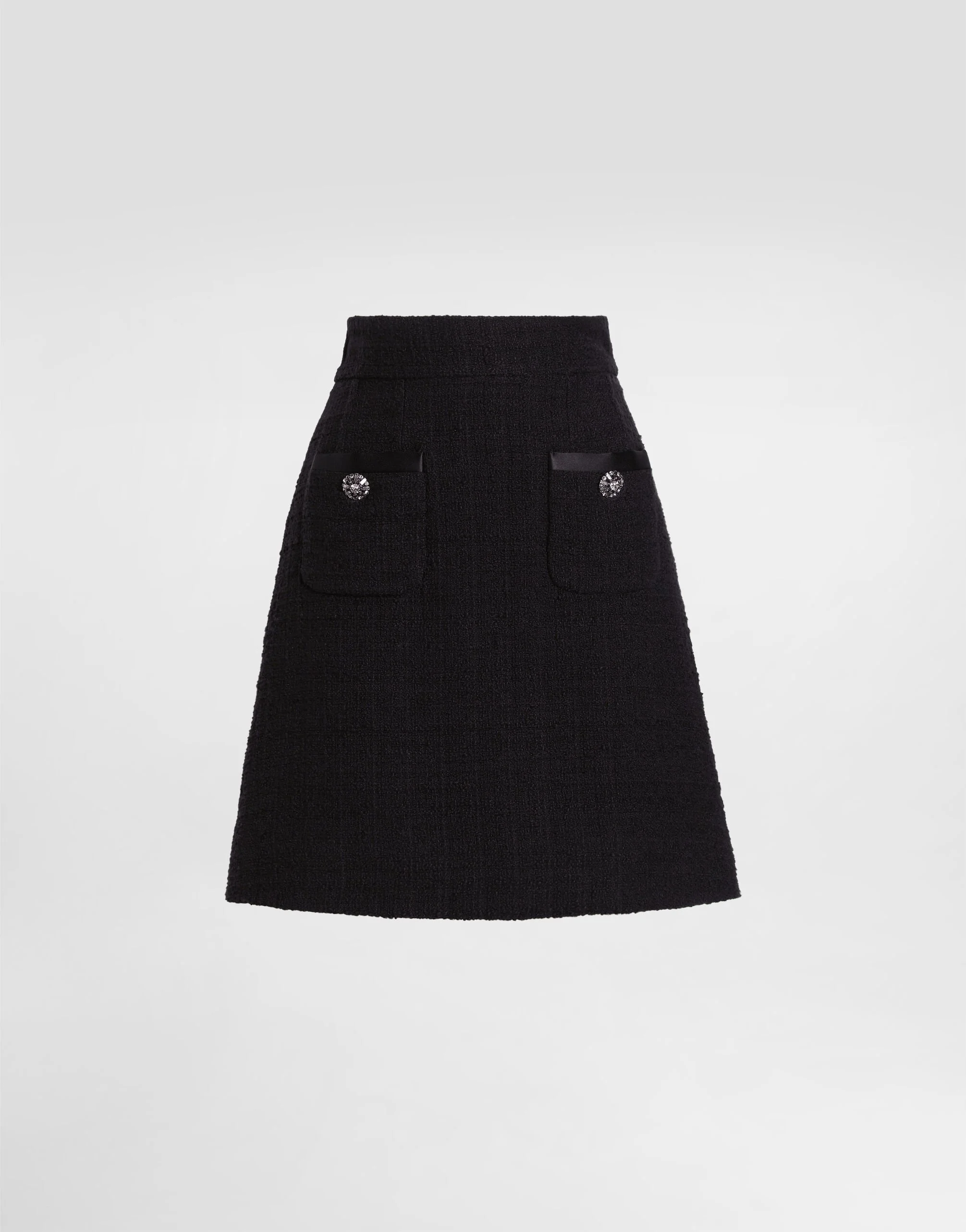 Short raschel tweed A-line skirt with bejeweled buttons - 1