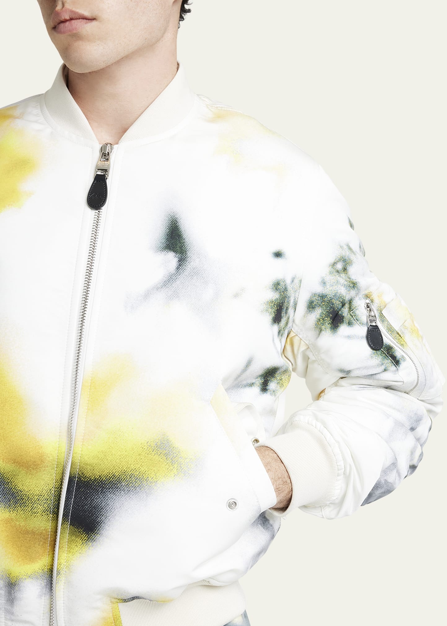 Men's Obscure Flower Print Bomber Jacket - 5