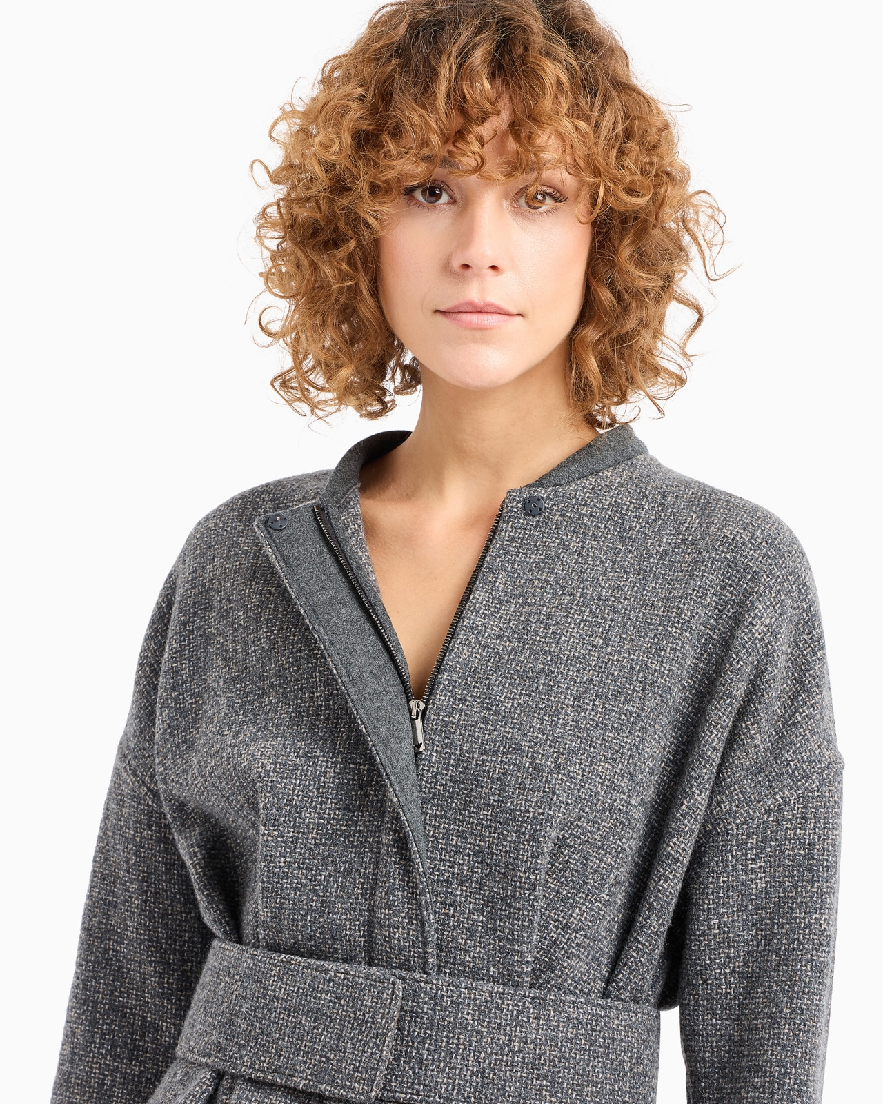 Icon belted wool-blend basketweave jacket - 5