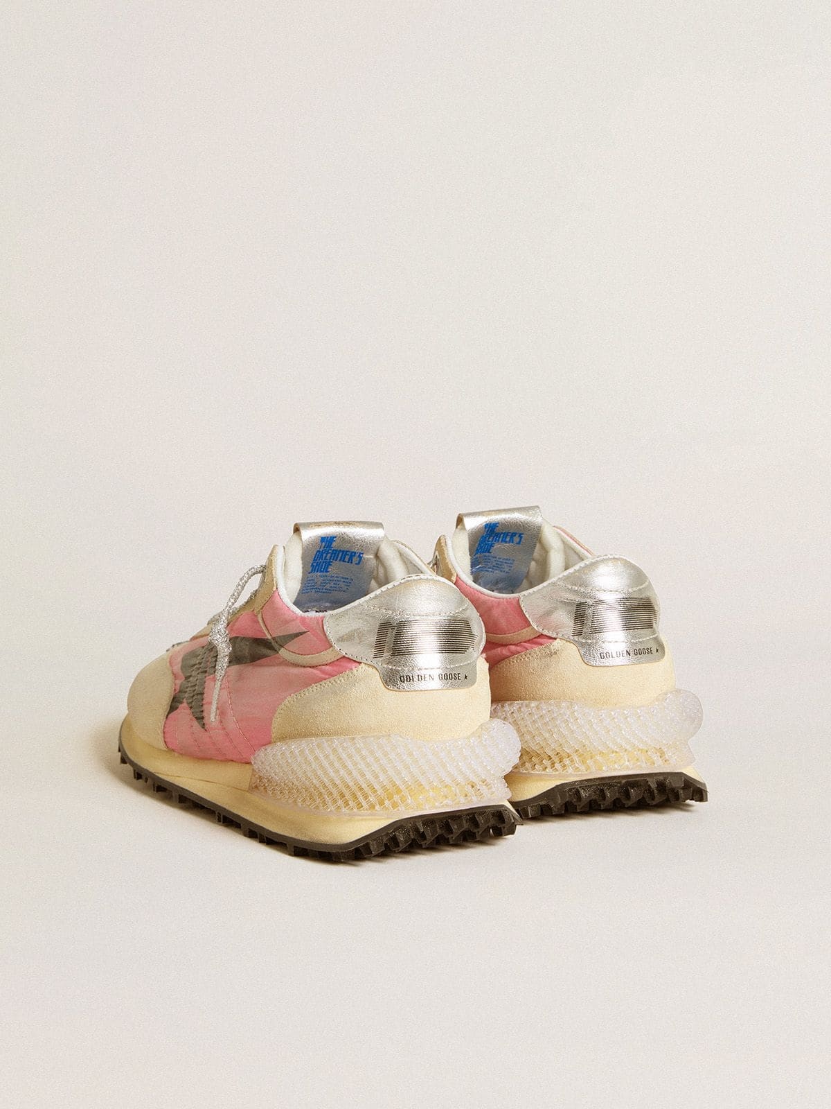 Women's Marathon in pink nylon and beige suede with black printed star - 4