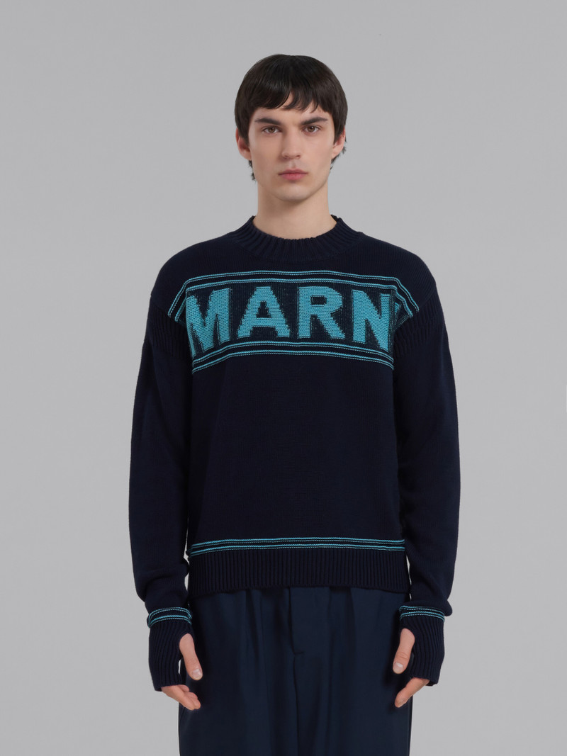 Marni BLACK COTTON-KNIT SWEATER WITH INLAID LOGO outlook