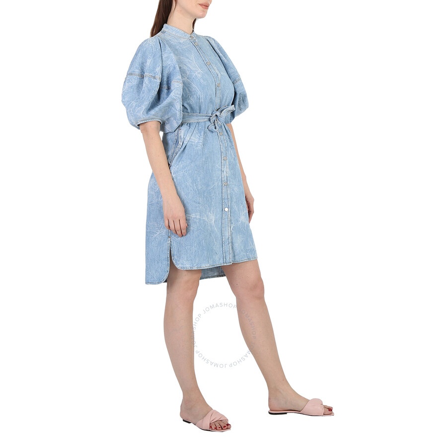 Stella Mccartney Crinkle Blue Denim Puff Sleeve Dress - 5