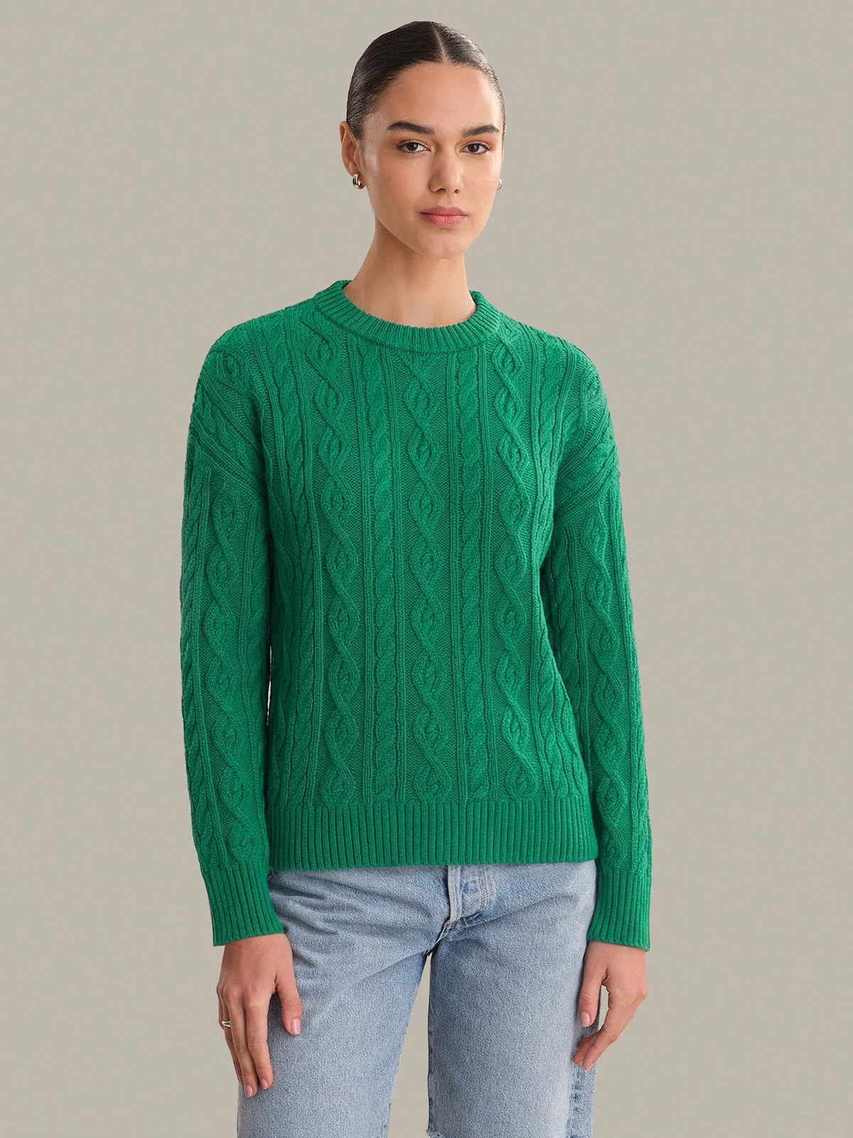 Eleanor: Cable Knit Cotton Crewneck - 1
