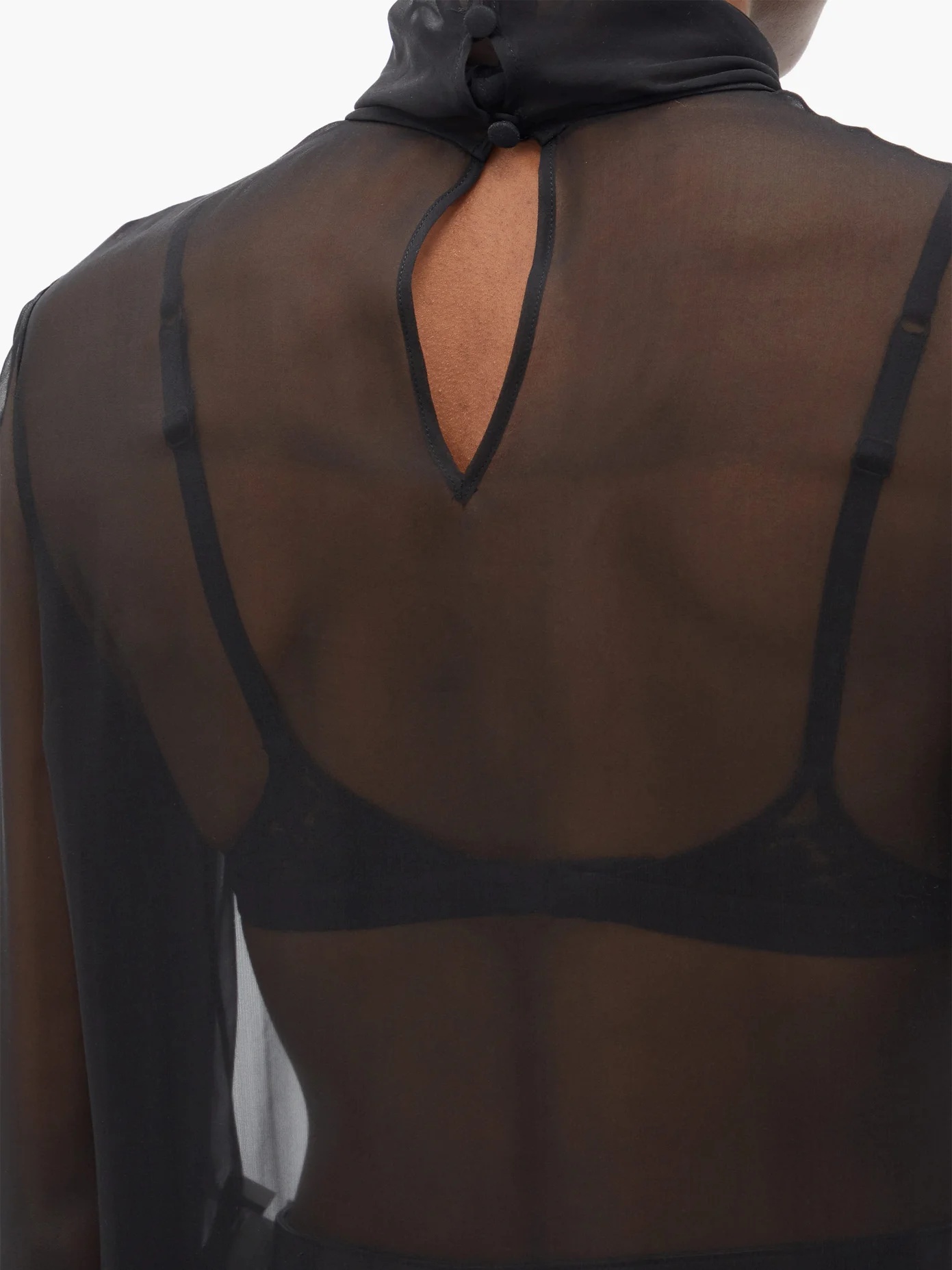 Roll-neck sheer silk-chiffon top - 4