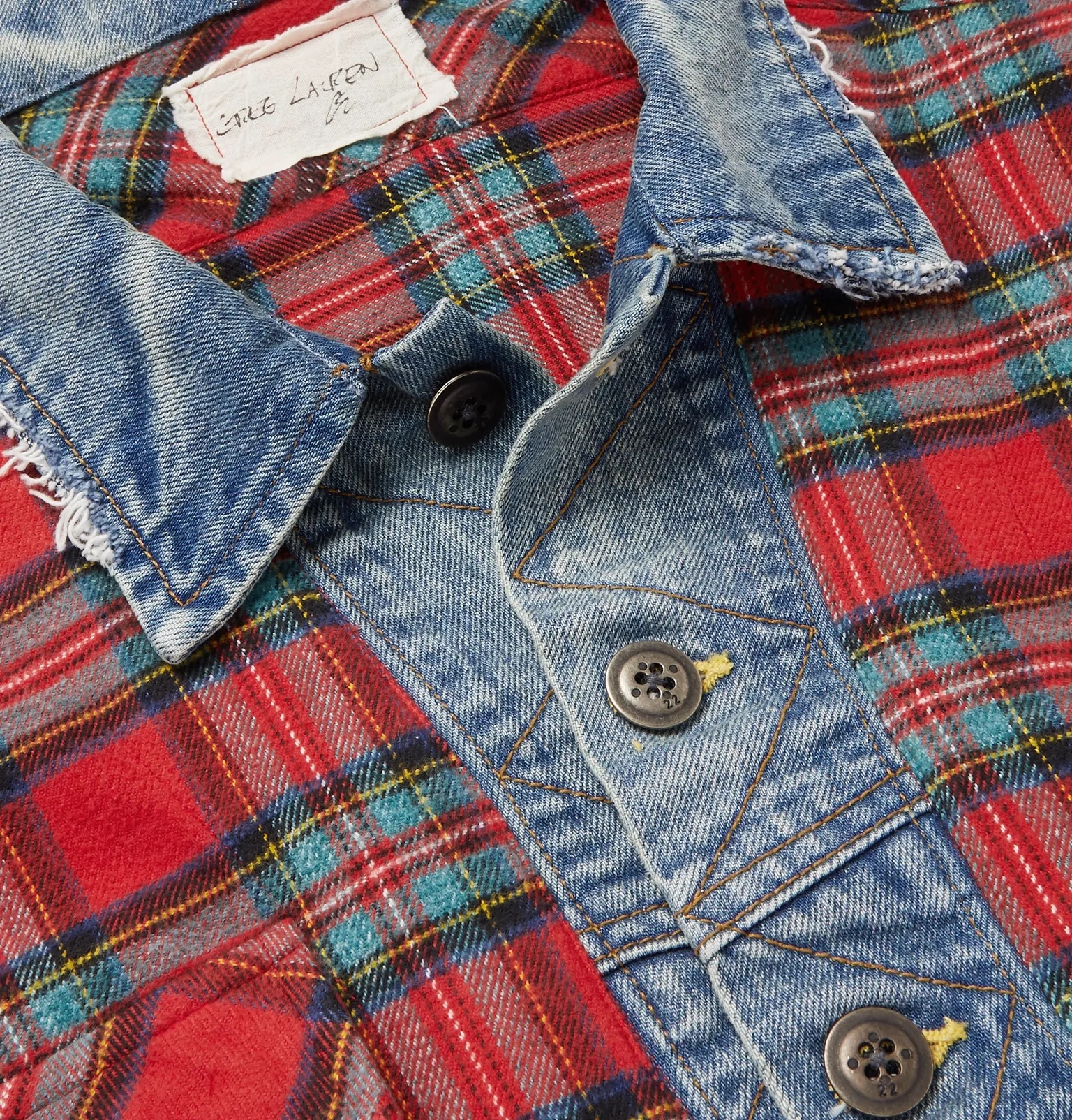 Frayed Denim-Trimmed Checked Cotton-Flannel Shirt - 5