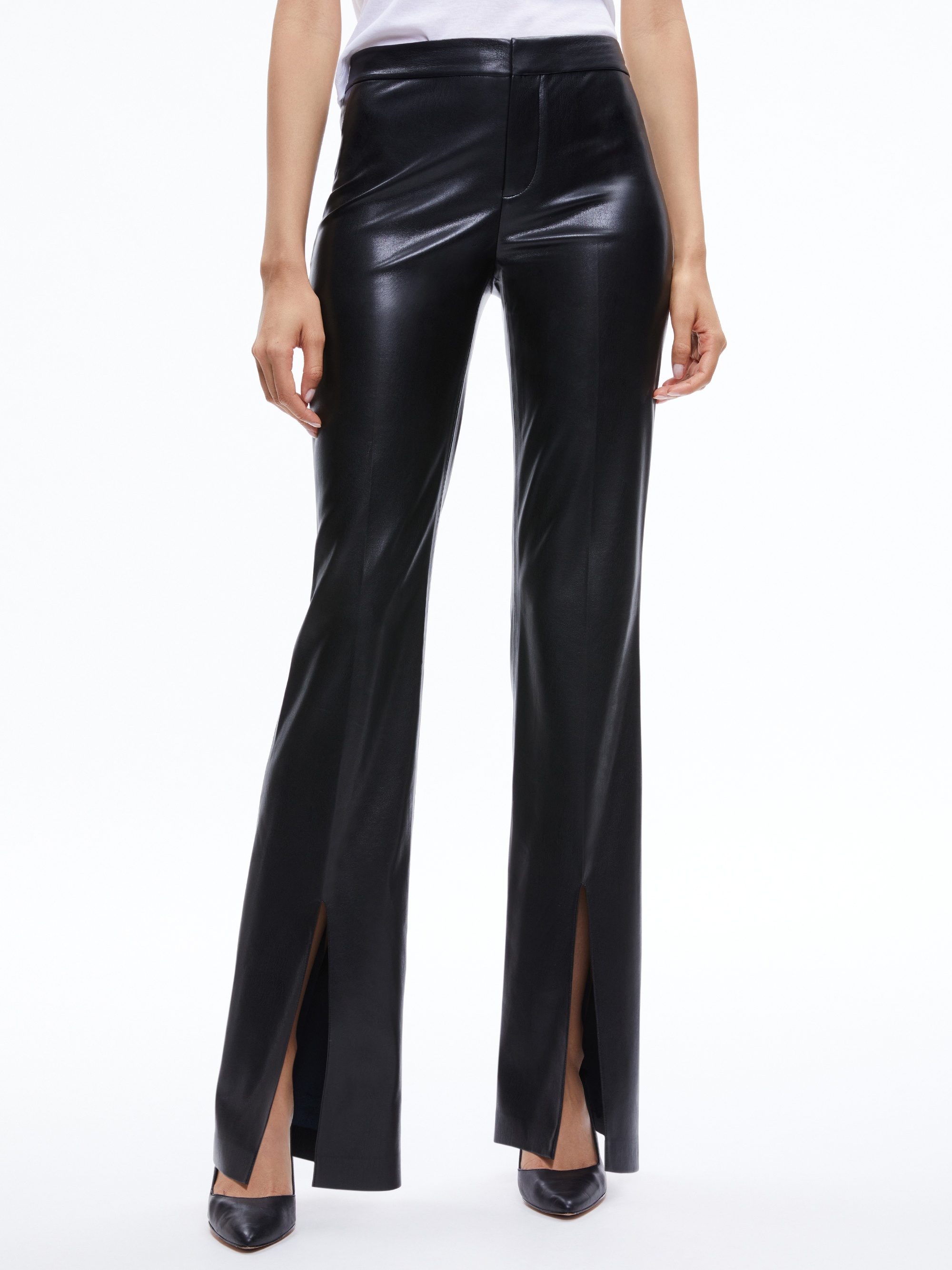 WALKER VEGAN LEATHER FRONT SLIT PANT - 2