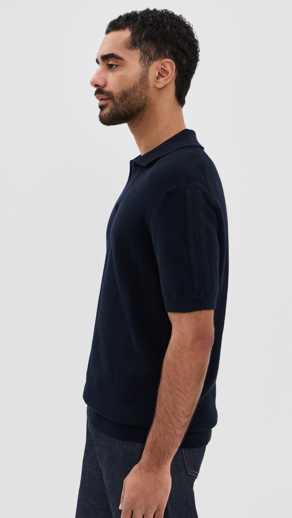 Rino Str Cotton Salt and Pepper Stitch Knitted Polo - 3