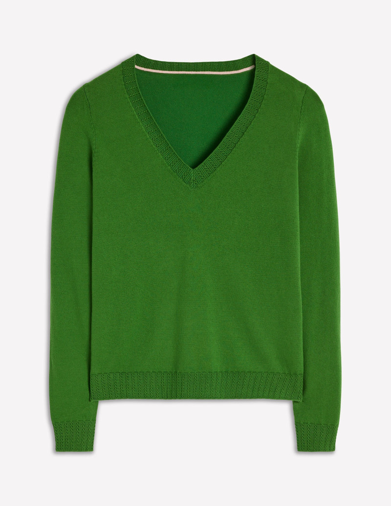 Emilia Cotton V Neck Sweater-Promenade Green 7