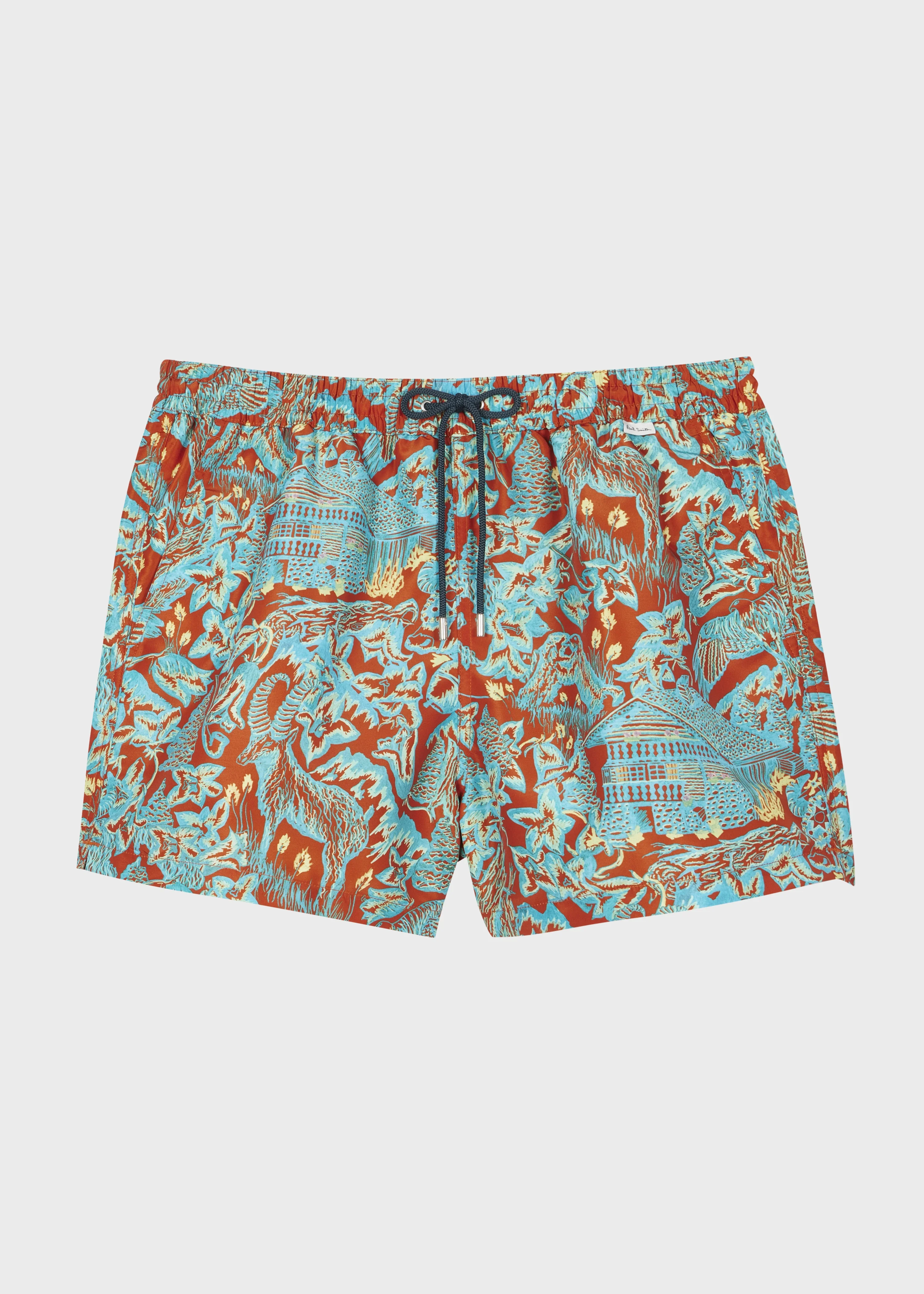 Orange and Turquoise 'Chalet' Swim Shorts - 1