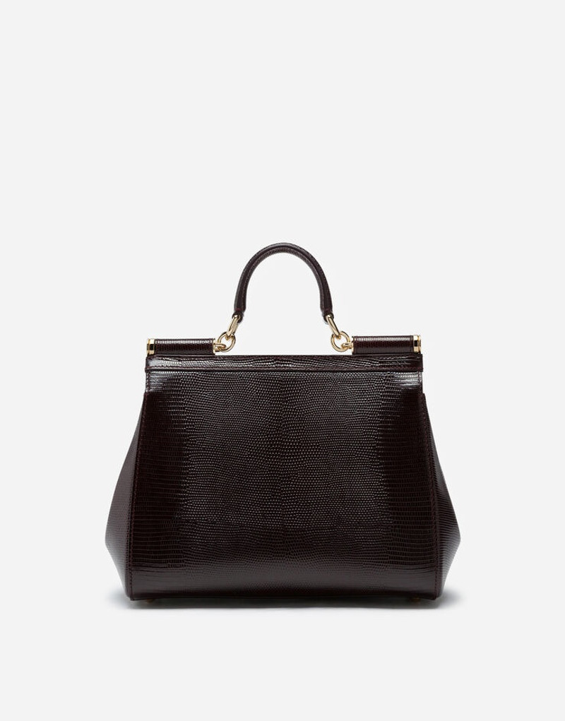 Medium iguana print calfskin Sicily bag with crystal DG logo patch 3