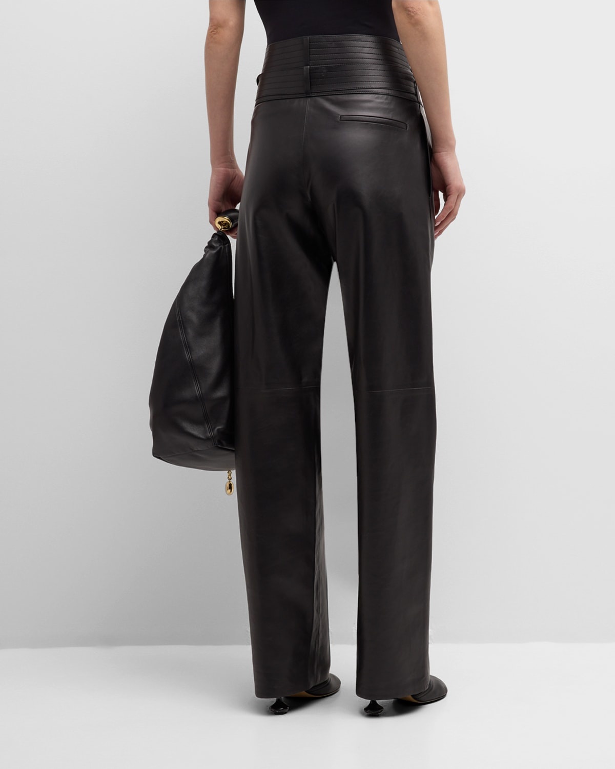 Belted Leather Straight-Leg Trousers - 6