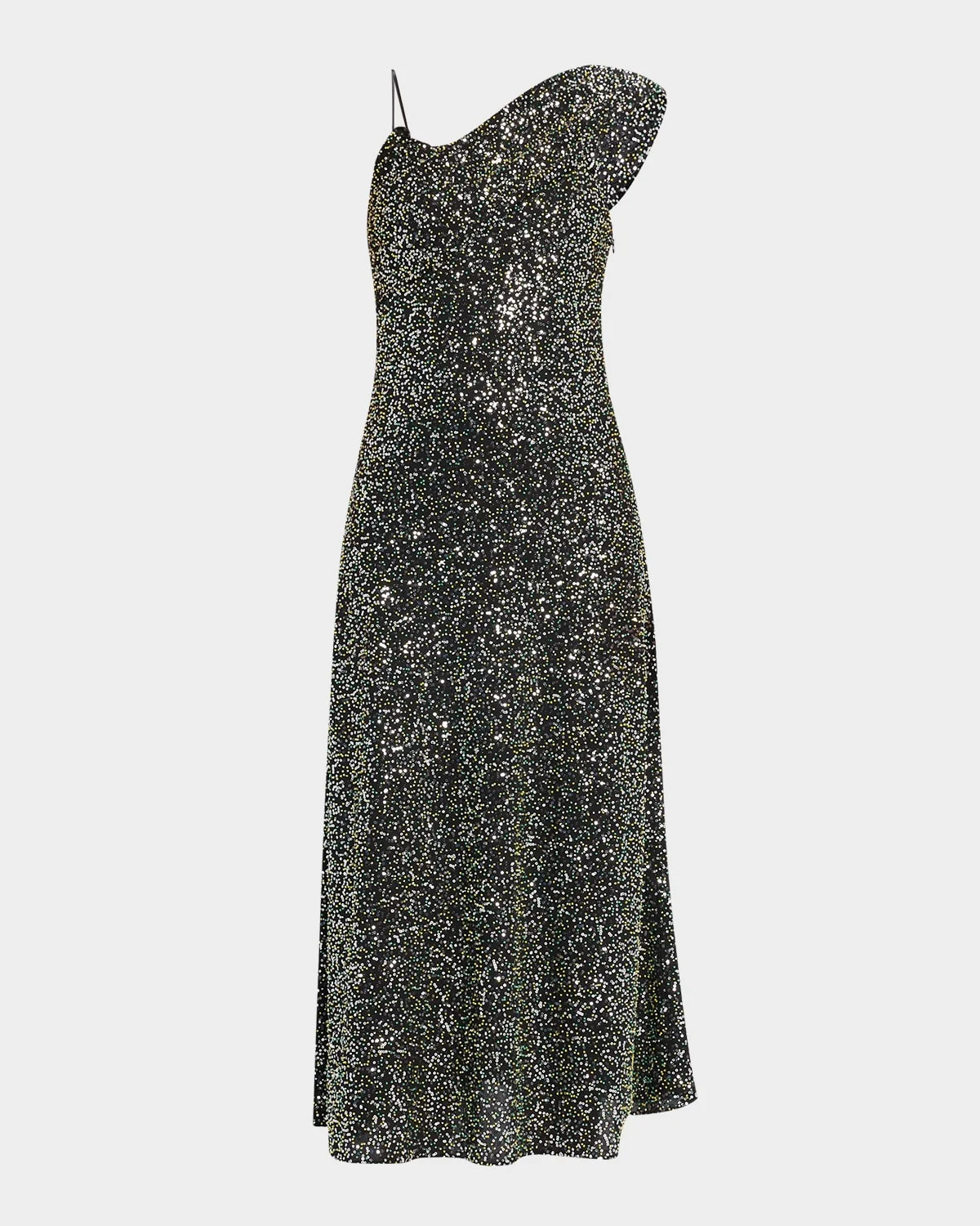 Sequined One-Shoulder Midi Dress - 1