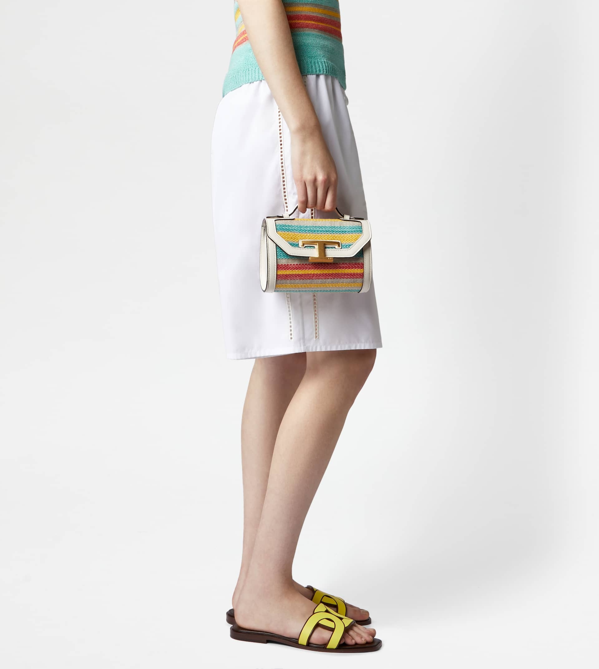 T TIMELESS CROSSBODY BAG IN FABRIC AND LEATHER MICRO - OFF WHITE, LIGHT BLUE, YELLOW - 3